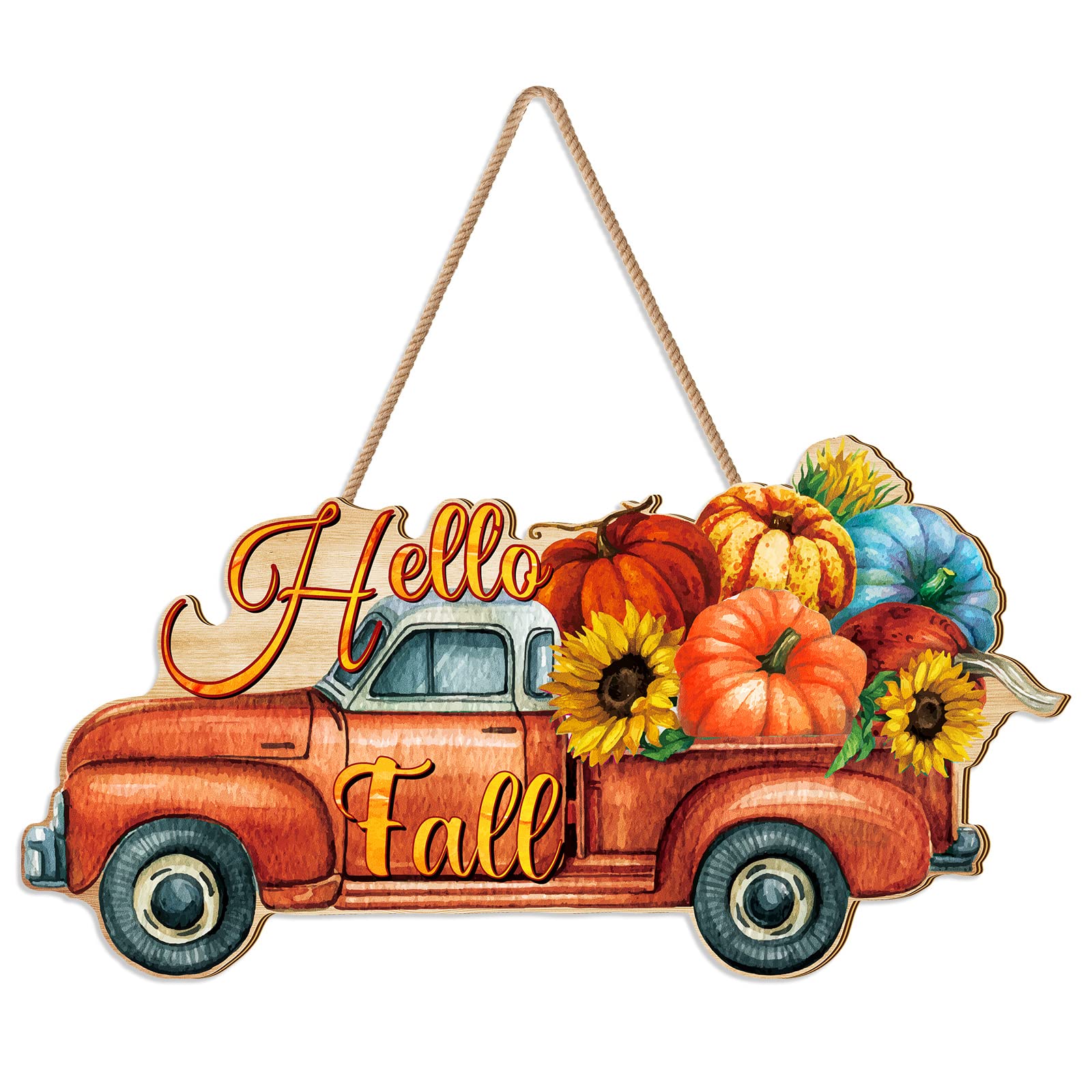BBTO Thanksgiving Pumpkin Welcome Sign Door Decor Hello Fall Wood Hanging Decoration Autumn Wooden Signs Rustic Fall Decorative for Porch Home Wall