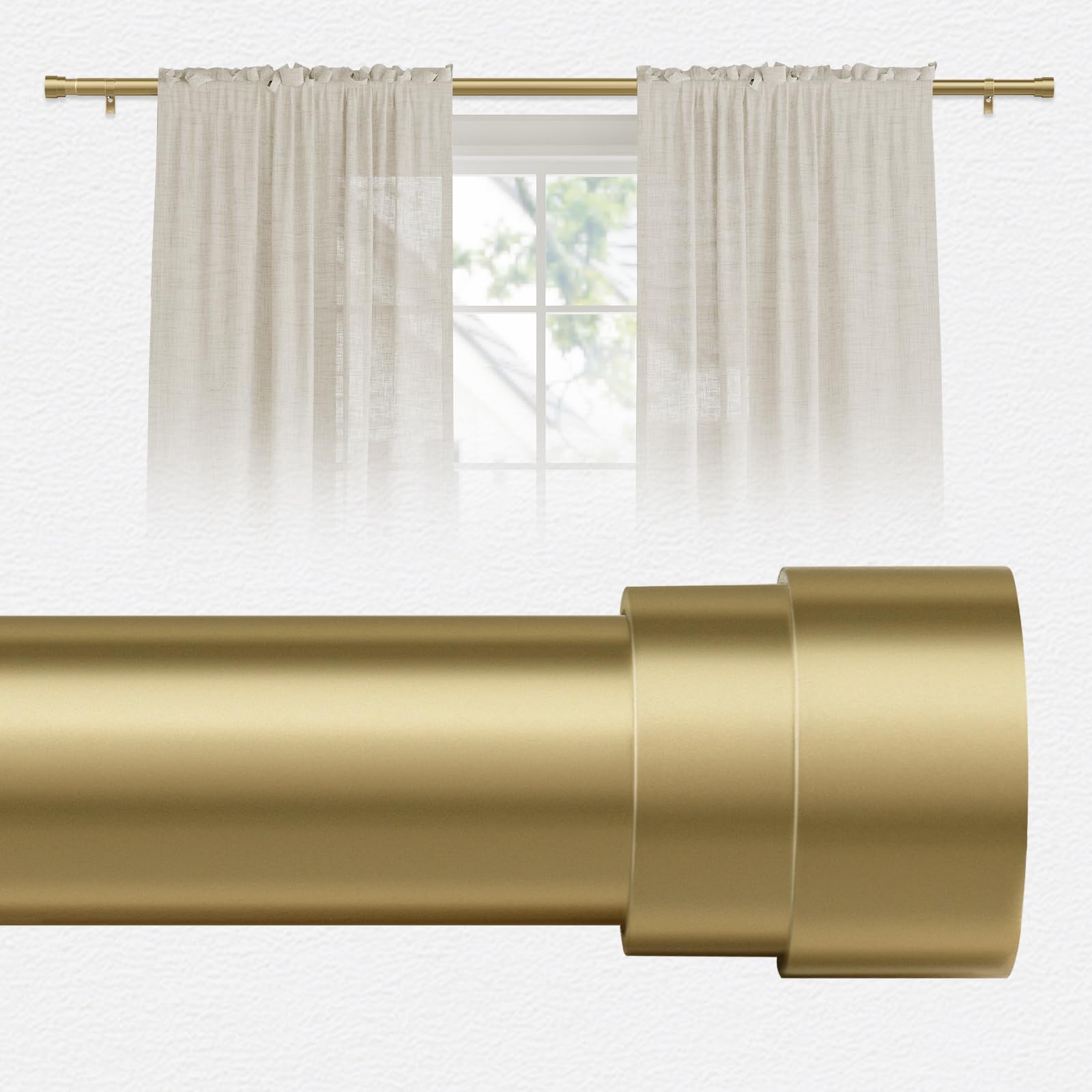 BellaHills 2 Pezzi Bastone per Tende Regolabili, 76-269 cm, Diametro 25 mm, Asta Estensibile con Staffe Regolabili, per Camera da Letto e Soggiorno, Oro