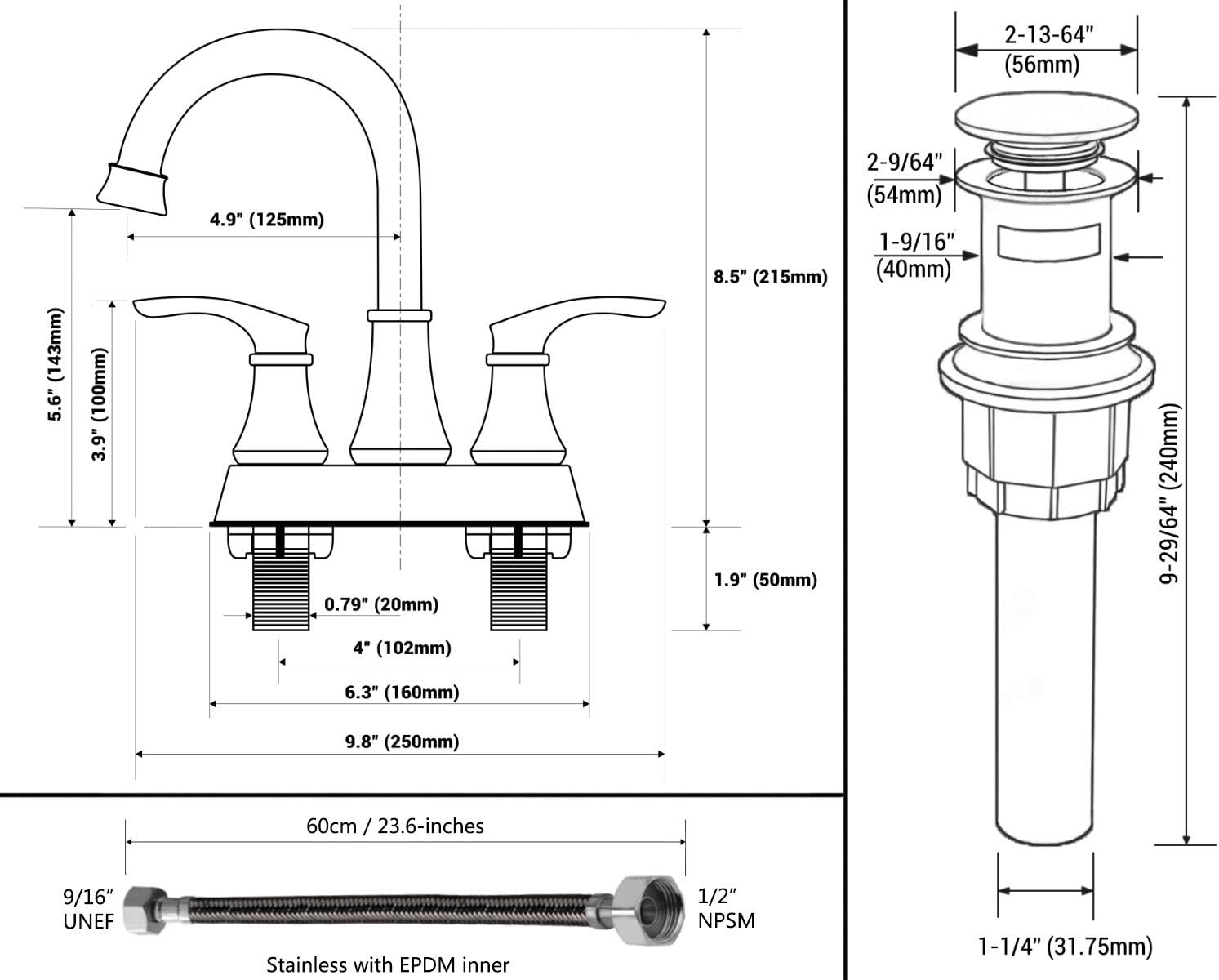 Super Big Clearance! TRUSTMI 2 Handle Bathroom Faucet Brushed Gold with Pop-Up Drain and cUPC Water Supply Lines, Centerset Deck Mounted