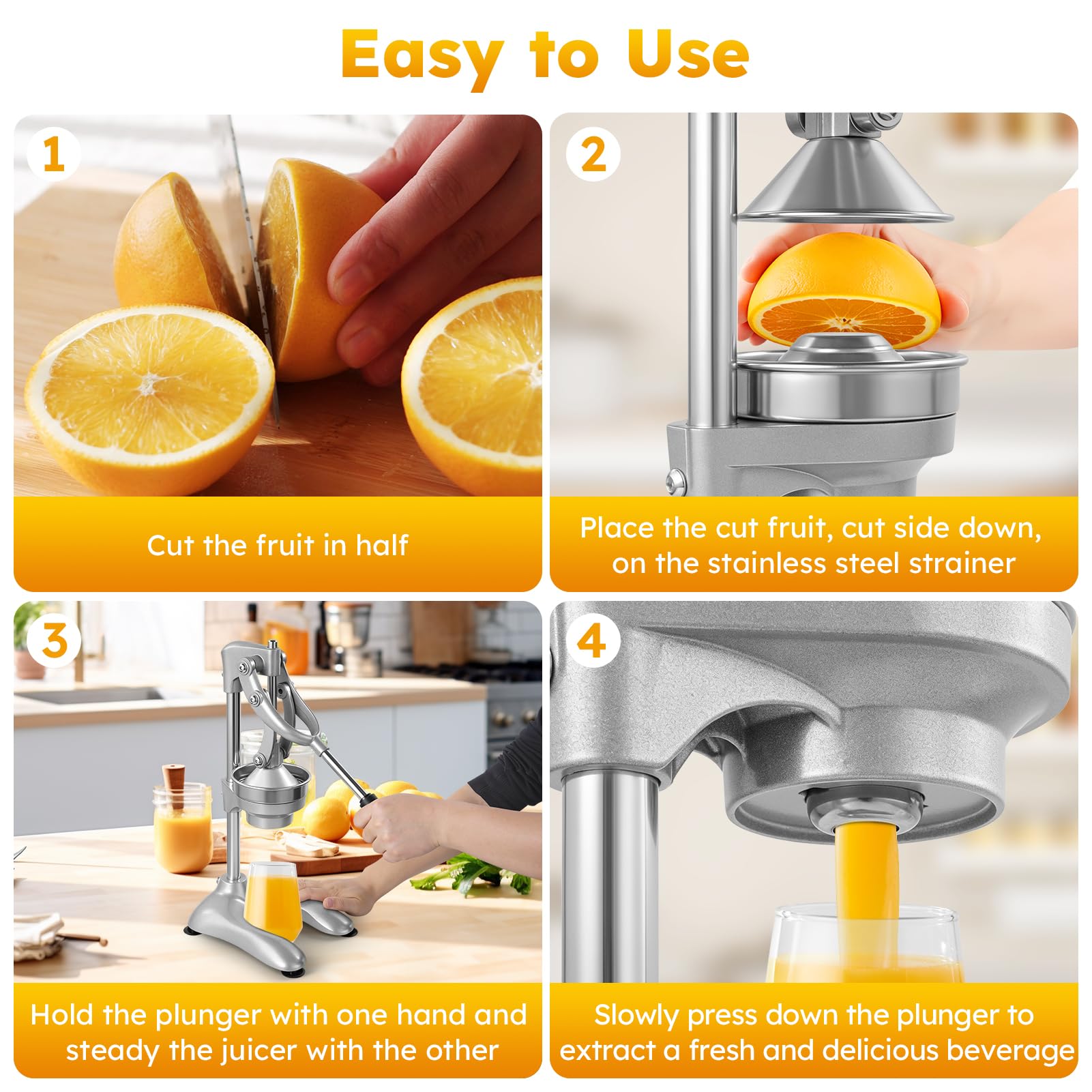 Exprimidor Manual, Exprimidor de Naranjas Profesional, Lemon Squeezer, Exprimidor Mano Prensa Manual, Comercial Exprimidor Limon para Naranjas, Limones, Granada, Pomelos, Cítricos, Gris Claro