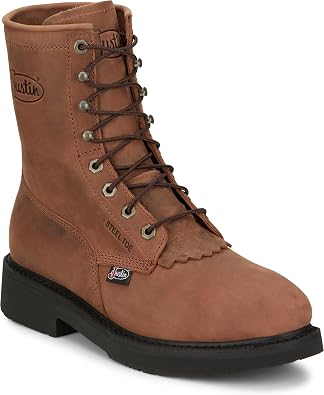 Justin Work Livestock 8 Steel Toe Mens Industrial & Construction Shoes, Premium Full Grain Leather, J-Flex Insole, Slip-Resistant