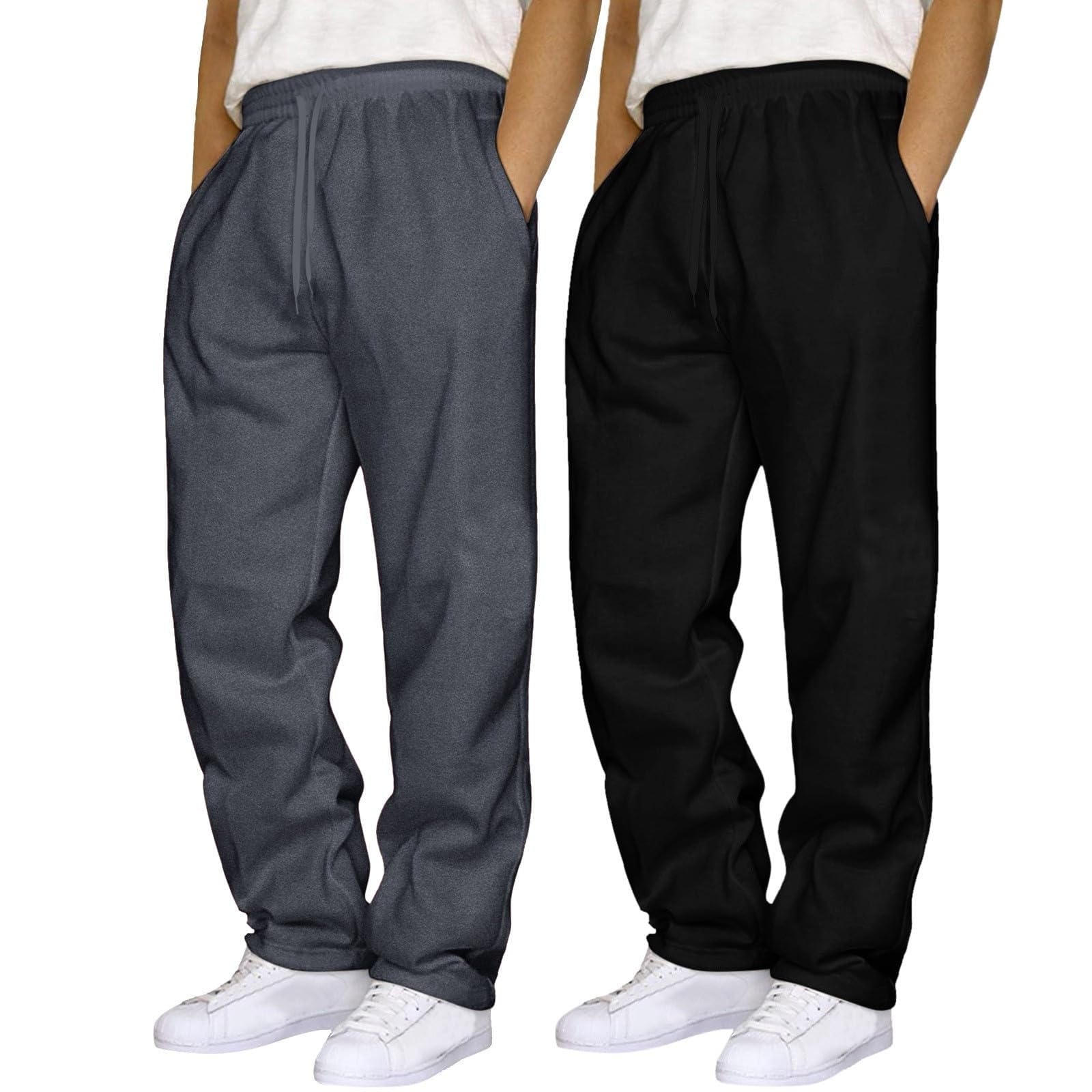 Trainingshose für Herren, 2-teilig, Kordelzug, elastischer Bund, einfarbig, gerade, entspannte Wanderhose, pflegeleicht, bequem, winddicht, Jogginghose