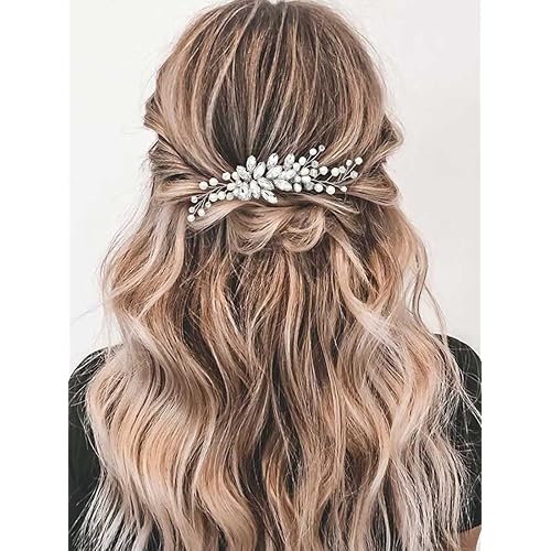 Gorais Crystal Bride Wedding Hair Comb Pearl Bridal Hair Pieces Rhinestone Hair Accessories for Women and Girls (A-Silver)