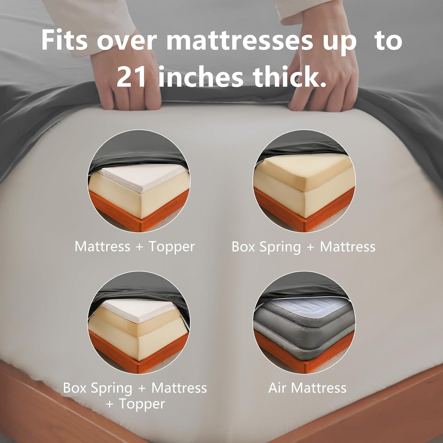 CozyLux Extra Deep Pocket King Size Sheets Set - 6 Piece King Sheets - Luxury Sheet King Size Fits Up to 21 inches Mattresses, Breathable King Sheet Set & Pillowcases - Easy & Secure Fit, Dark Grey - Image 6