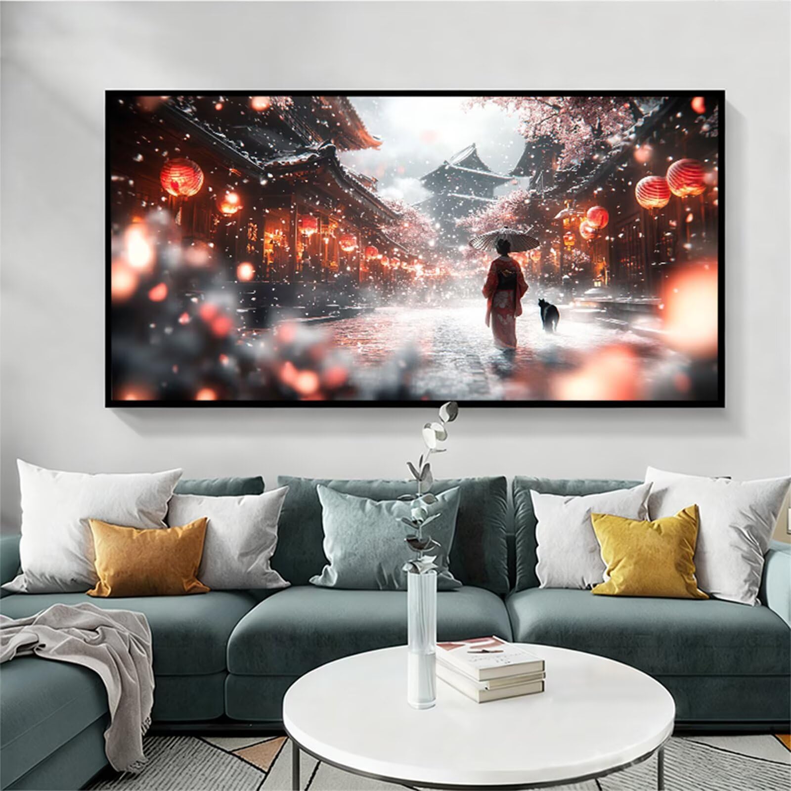 Japoński obraz diamentowy gejsza dla dorosłych, 5D diamentowe malowanie pełny zestaw dla dorosłych wzór ulicy, duży rozmiar sztuka kryształowa 50 x 100 cm, DIY diamentowe malowanie, dekoracje na