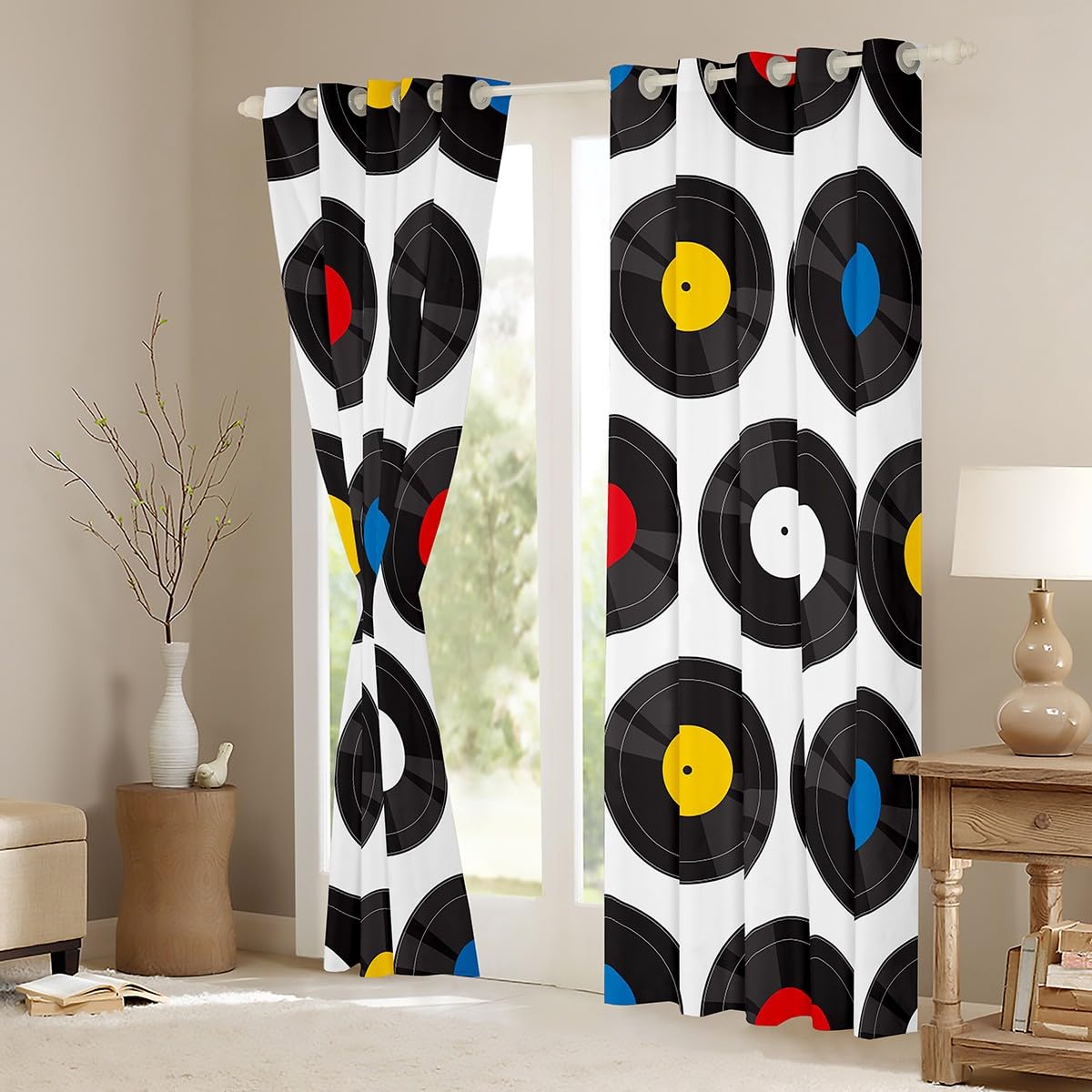 Loussiesd Tende oscuranti per camera da letto e soggiorno, con stampa a disco (30% -50%), tende oscuranti a tema musicale, 132 x 228 cm (larghezza x lunghezza)