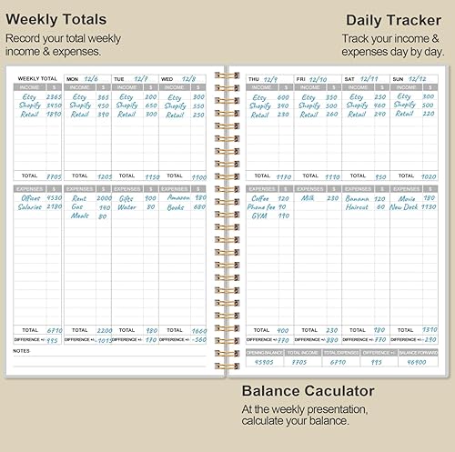 Miniatura 3 de Rastreador simple de ingresos y gastos - Libro contable de ingresos y gastos para pequeñas empresas, 60 hojas (120 páginas), libro de registro de
