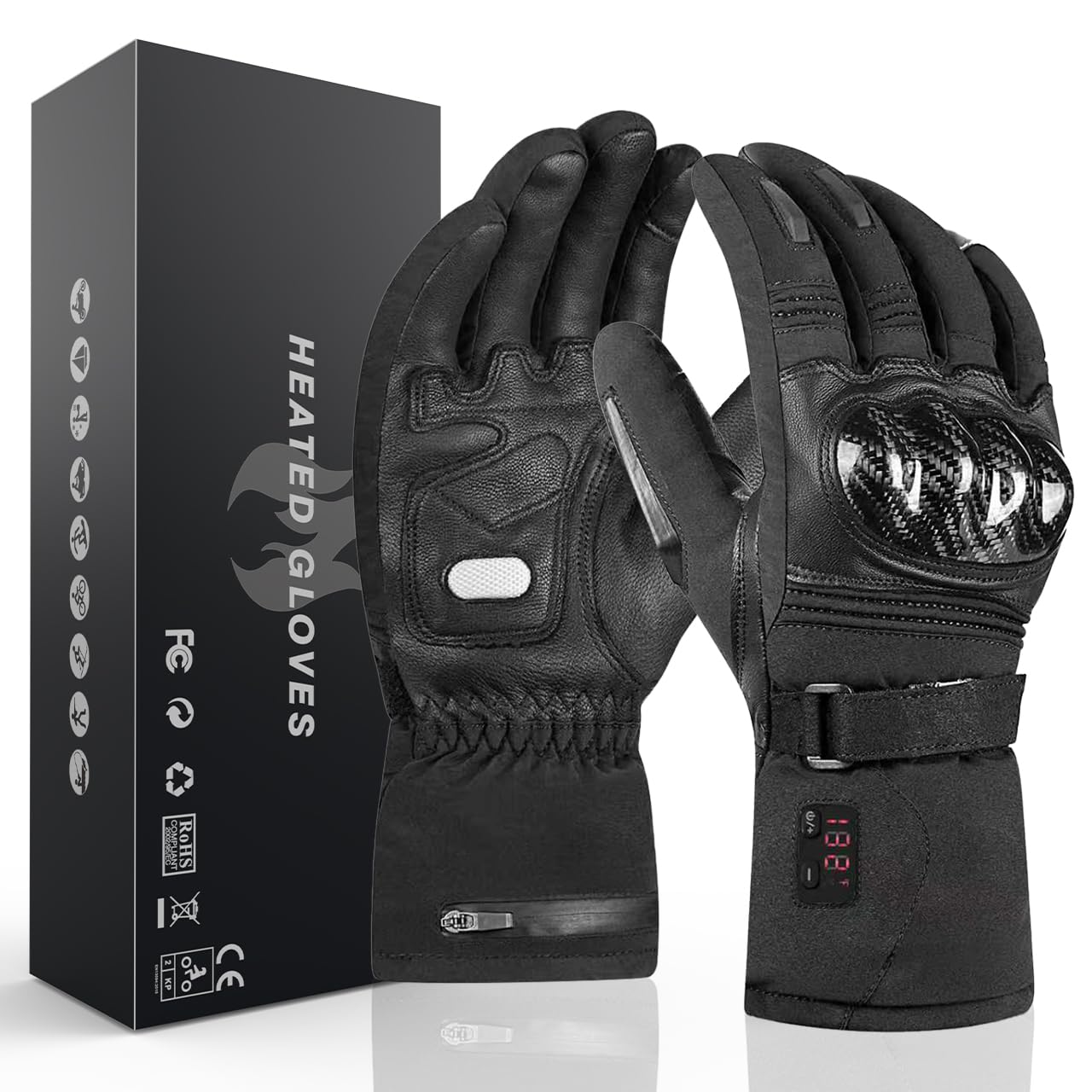 Heated Motorcycle Gloves for Men Women, Rechargeable Heated Gloves, Touchscreen Heating Gloves for Skiing, Motorcycle, Hunting, Riding