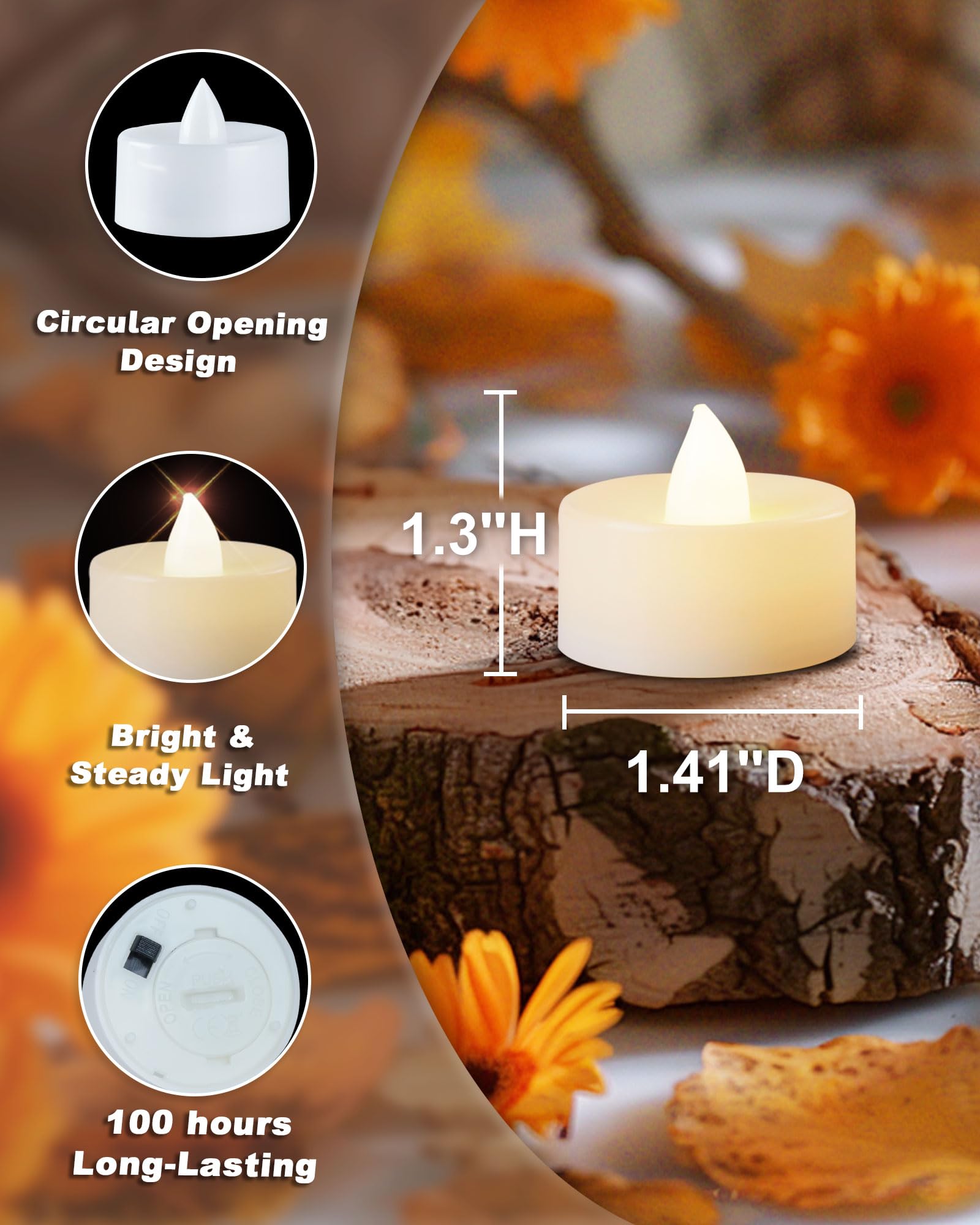 Raycare Paquete de 100 velas de té LED blancas, velas sin llama, funcionan con pilas, velas eléctricas falsas de más de 100 horas para votiva, Halloween, Navidad, decoración del hogar, boda, centro de
