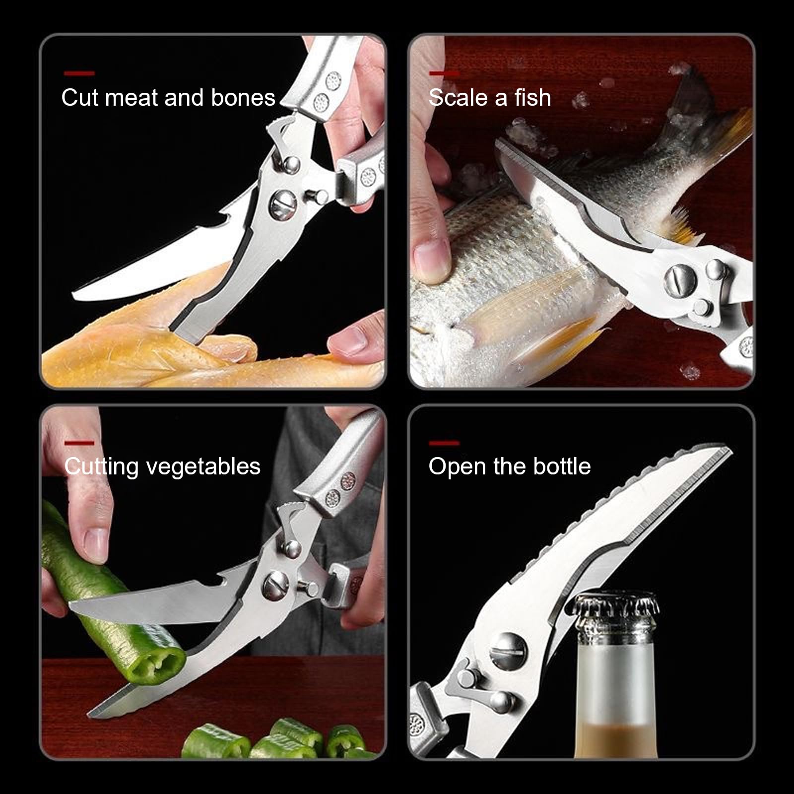 Tijeras para Aves Profesionales de Acero Inoxidable - Cuchilla Dentada, Tijeras de Cocina para Cortar Pollo, Carne con Huesos, Verduras y Pescado