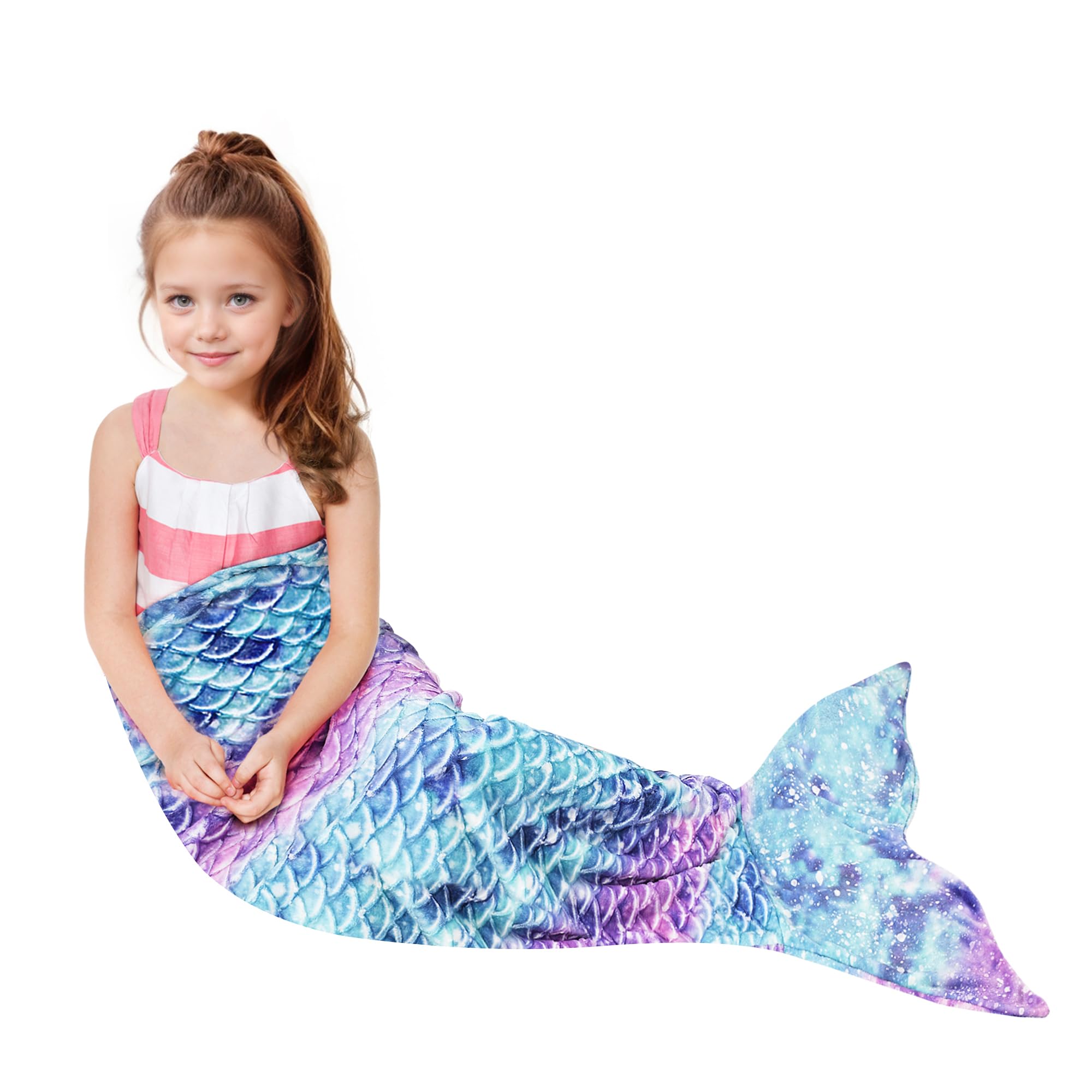 Catalonia Classy Girls Clear Sky Mermaid Tail Blanket For Kid Gift - Wearable Blanket 114 X 41 Cm, Soft Plush Flannel Sleeping Bag For All Seasons, Shiny Pattern