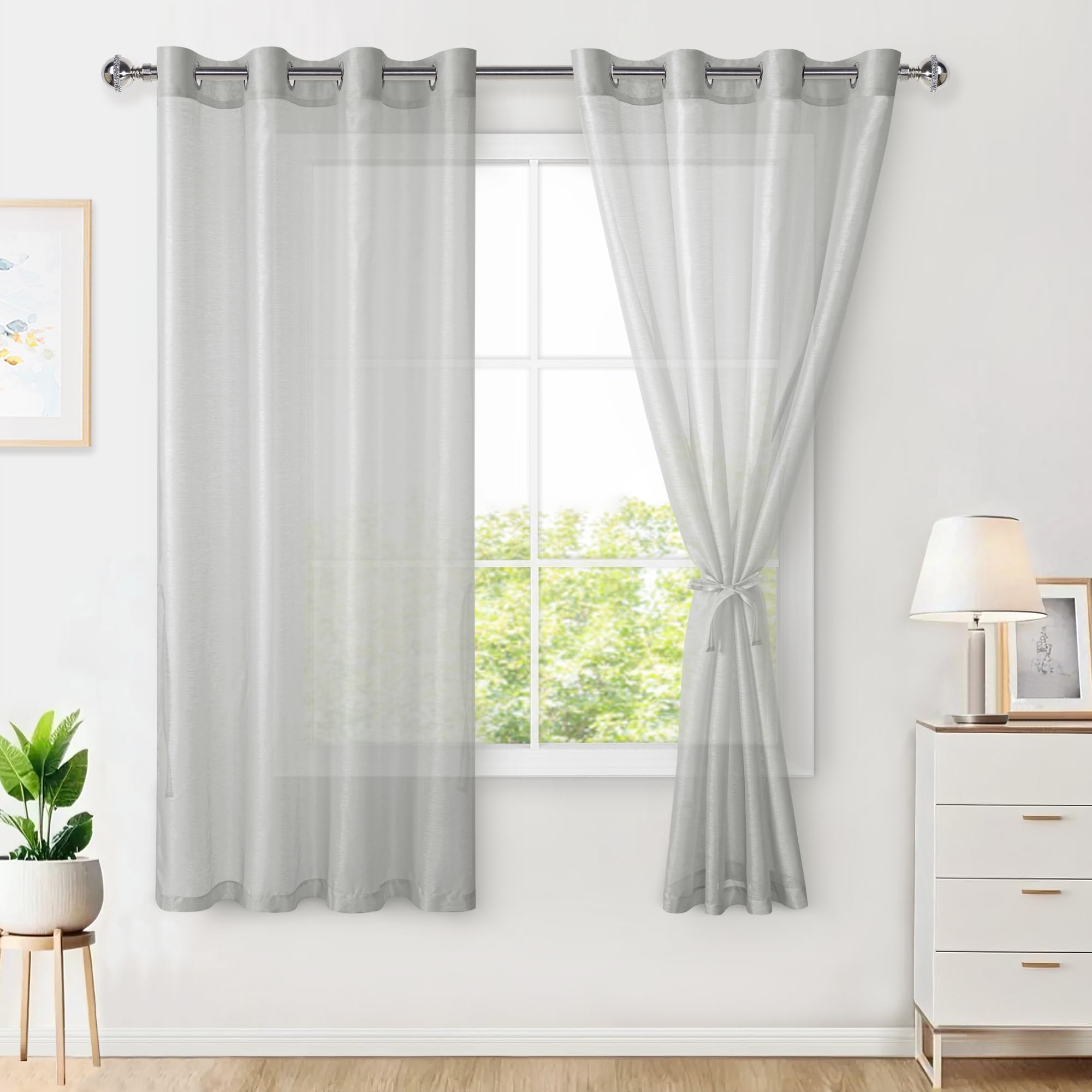 Hiasan 2er Set Sheer Voile gardinen vorhänge gardine Wohnzimmer mit ösen Curtains scheibengardinen Vorhang Transparente Durchsichtig Luftig Dekoschal für Schlafzimmer
