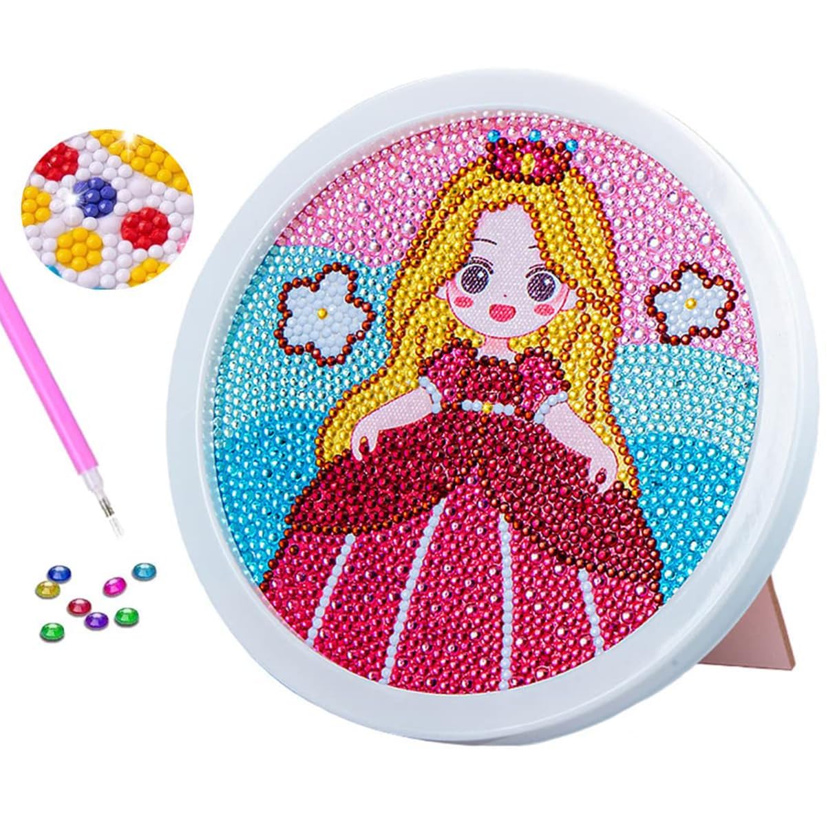 TREXEE 5D Diamond Painting Kits for Kids Wooden Frame Diamond Arts and Craft Kit Cartoon Princess Diamond Art Kit with Frame & Tool Art Craft DIY Desk Decoration for Girls 6-8 9-12 Gift for Kids-image-29
