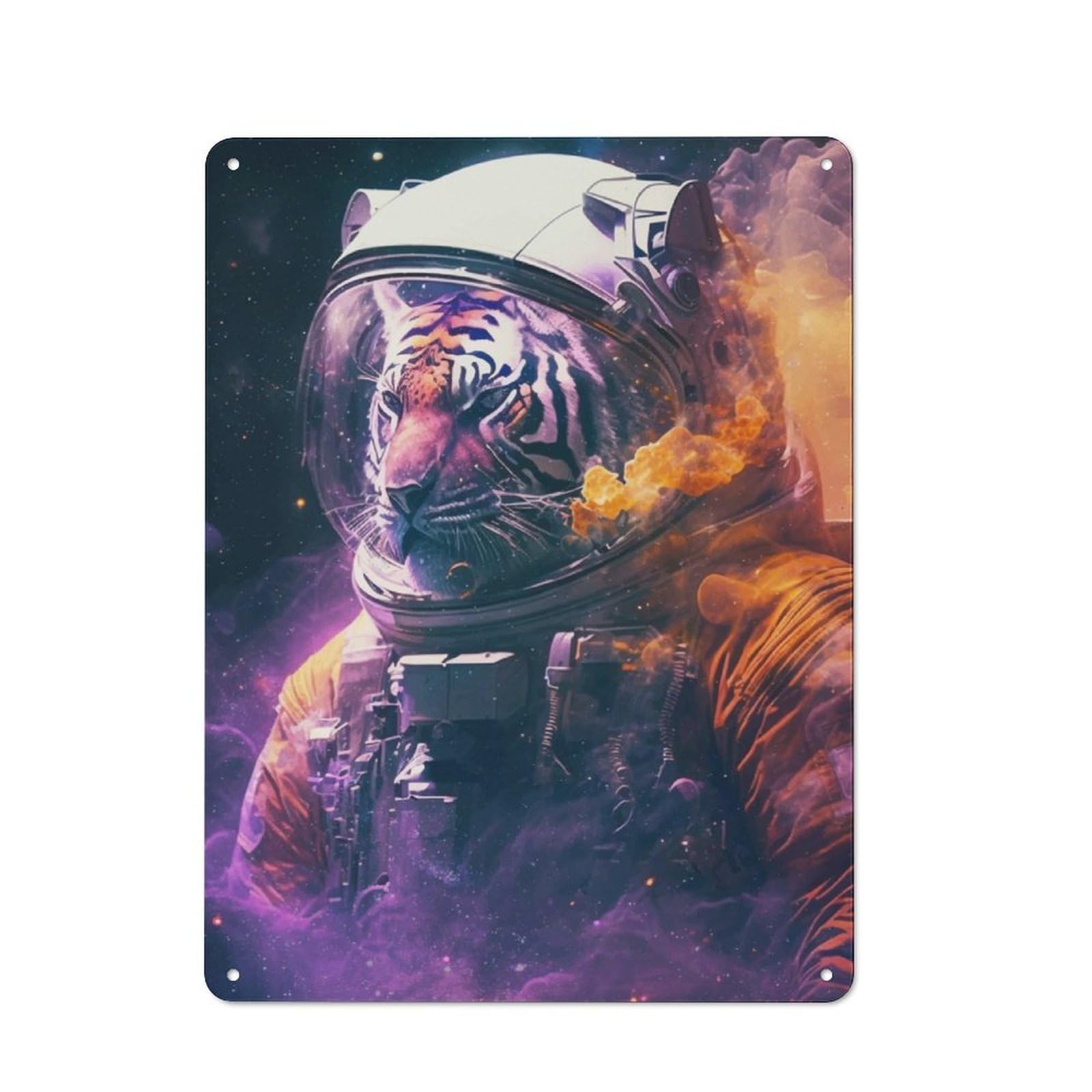 Junmoney Tiger Astronaut Rustic Tin Sign 40X30cm For Living Room Or Hallway, A Metal Wall Feature For Living Rooms And Hallways