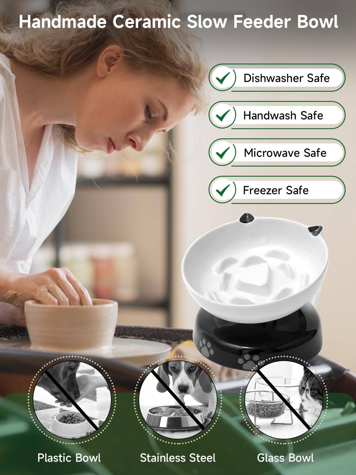 Y YHY Cat Slow Feeder, Elevated Cat Food Bowl Tilted Design, Dog Slow Feeder Bowl no Black Chin, Cat Shape Slow Feeder for Dry and Wet Food