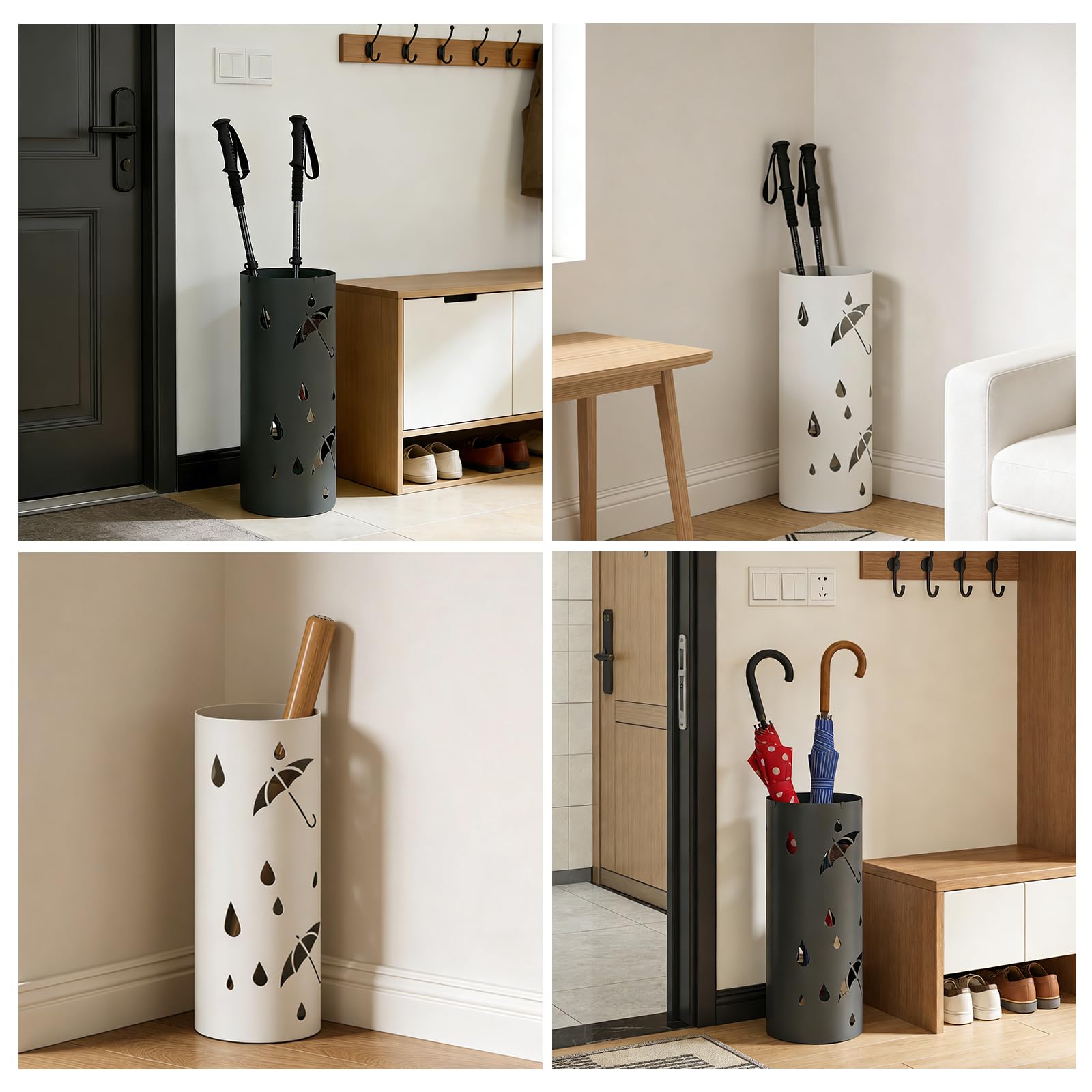 Portaombrelli Rotondo, Ø15 x 40 cm, 1 Pezzo Portaombrelli in Metallo, Porta Ombrello in Metallo All'ingresso, Supporto per Ombrelli in Piedi Cavi, per Casa, Hotel e Ufficio(Bianco)