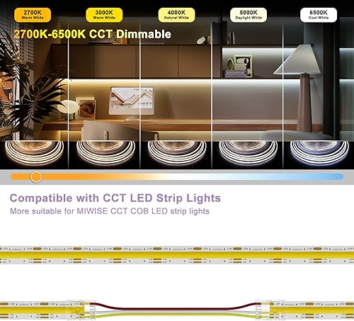 Miniatura 10 de Regulador de intensidad para tira de luz LED RGB COB, con aplicación, sincronización de música y control remoto IR para actualizar la tira de luces
