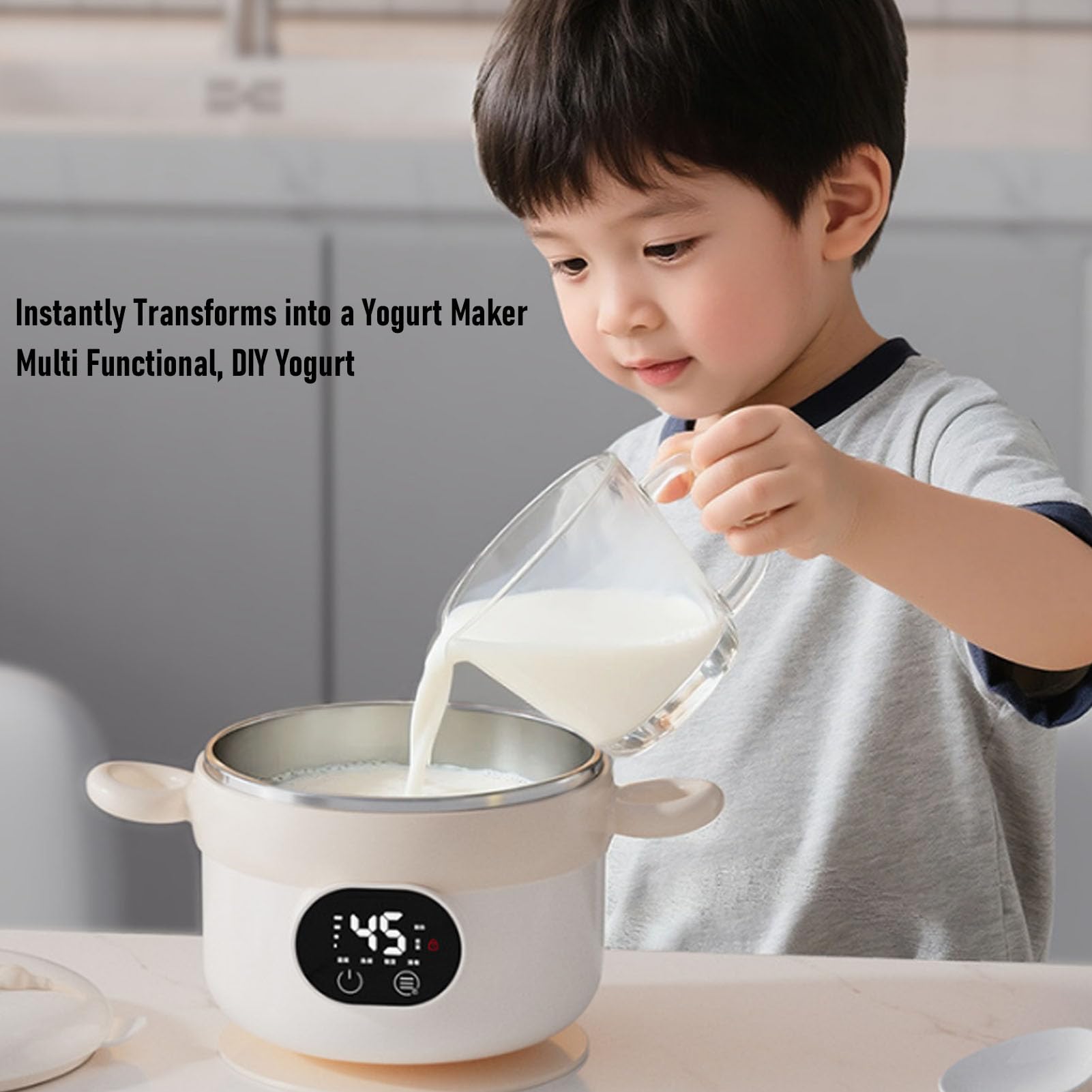Ejoyous Ciotola per Alimenti Intelligente, Acciaio Inossidabile 304, Riscaldamento Rapido, capacità 470 Ml, Perfetta per Neonati e Bambini Piccoli (Color crema)