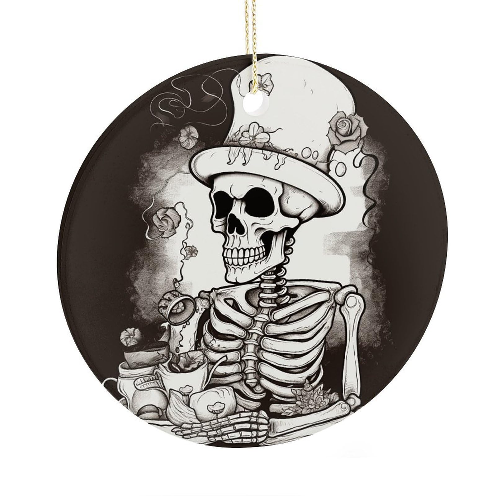 Adfgyerh Style Skeleton Chef Ceramic Circular Pendant,2.9 Inch，Hanging Ornament，Gift Exchange Idea Round Ceramic Ornament,For Mom And Daughter，For Home Indoor Outdoor Decor.