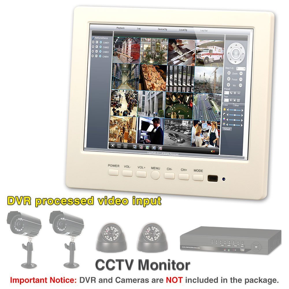 BW Monitor LCD a colori CCTV da 8 pollici con porta VGA BNC AV e altoparlante risoluzione 1024 * 768 - bianco