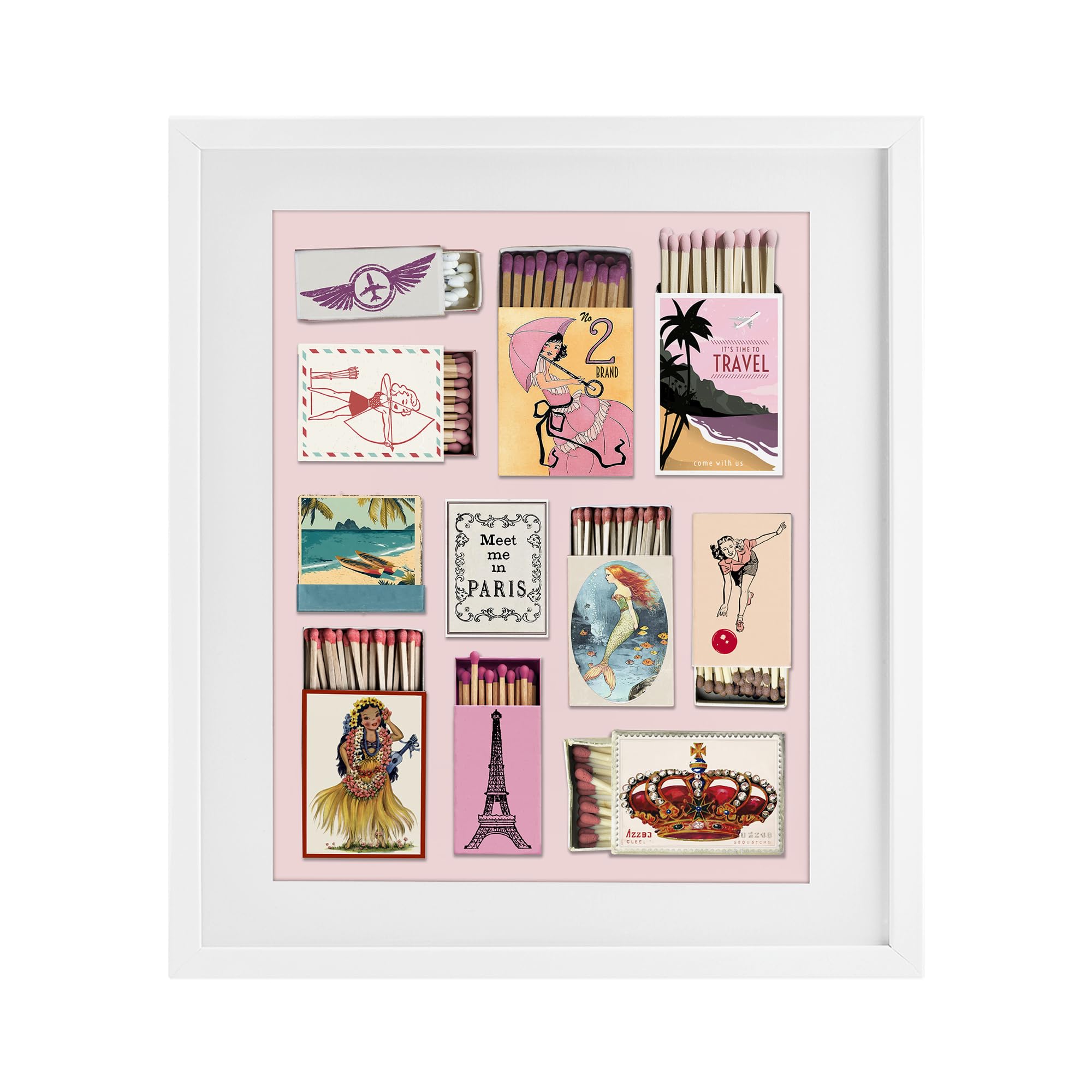 'Vintage Travel Matchbook Montage'| Framed Print Under Glass