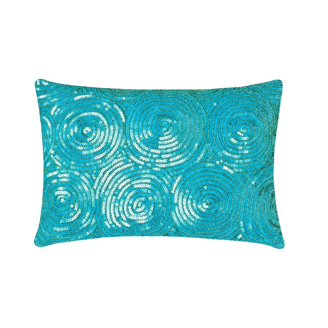 The HomeCentric Decorative Blue Pack of 2, 30x65 cm (12"x26") Lumbar Cushion Covers, Silk Beaded & Sequins Lumbar Cushion Covers, Geometric Pattern Modern Style - All Eyes on Aqua
