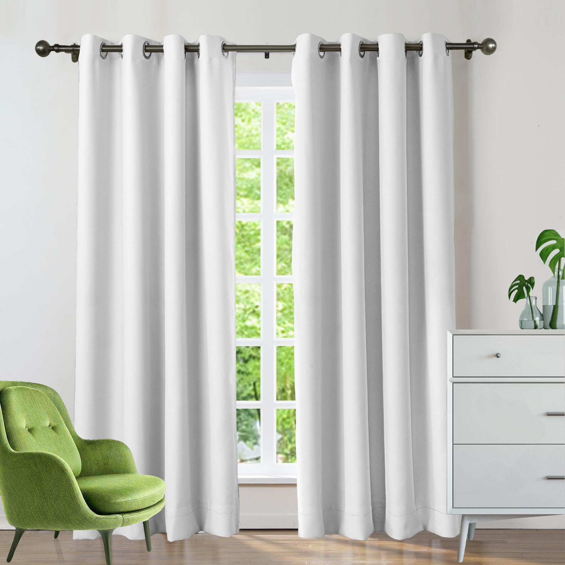 cololeaf White Blackout Curtains Thermal Insulated Noise Reducing Window Treatment Grommet Window Curtains for Living Room Bedroom Kids Room Modern Drapes Grey White 52W x 63L Inch (1 Panel)