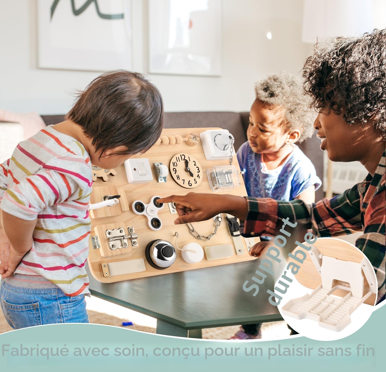 Potatomato Grande planche d'activités pour tout-petits - Jouets sensoriels en bois Montessori pour enfants de 1 2 3 4 ans - Jouets fidget pour enfants autistes - Activités d'apprentissage préscolaire