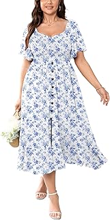 Plus Size Maxi Casual Boho Dress Short Sleeve Smocked Semi Formal Weddin...