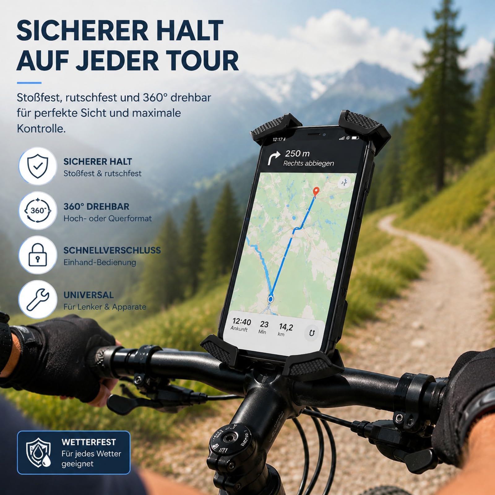 Generisch Beyerwerk Velogrip Fahrrad Handyhalterung, 360° Universal Handyhalter für Radfahrer & Pendler, Halterung mit Schnellverschluss, Stoßfeste Bike & Motorrad Smartphone (2PC)
