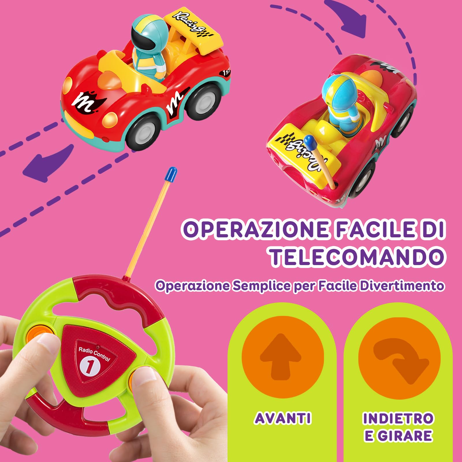 Pup Go Macchina da Corsa RC Cartoon per Bambini 18 Mesi+ con Musica e Luci, 2 Bambole Intercambiabili, Prima Macchina Telecomandata per Prima Infanzia, Regalo Perfetto per Compleanno o Natale, Rosso