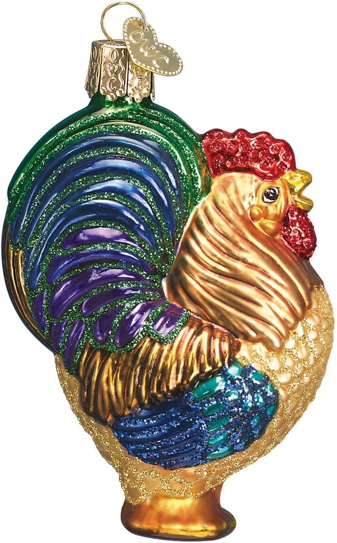 Old World Christmas Rooster Glass Blown Ornament for Christmas Tree, Handcrafted Holiday Decoration, Farm Animal Collection