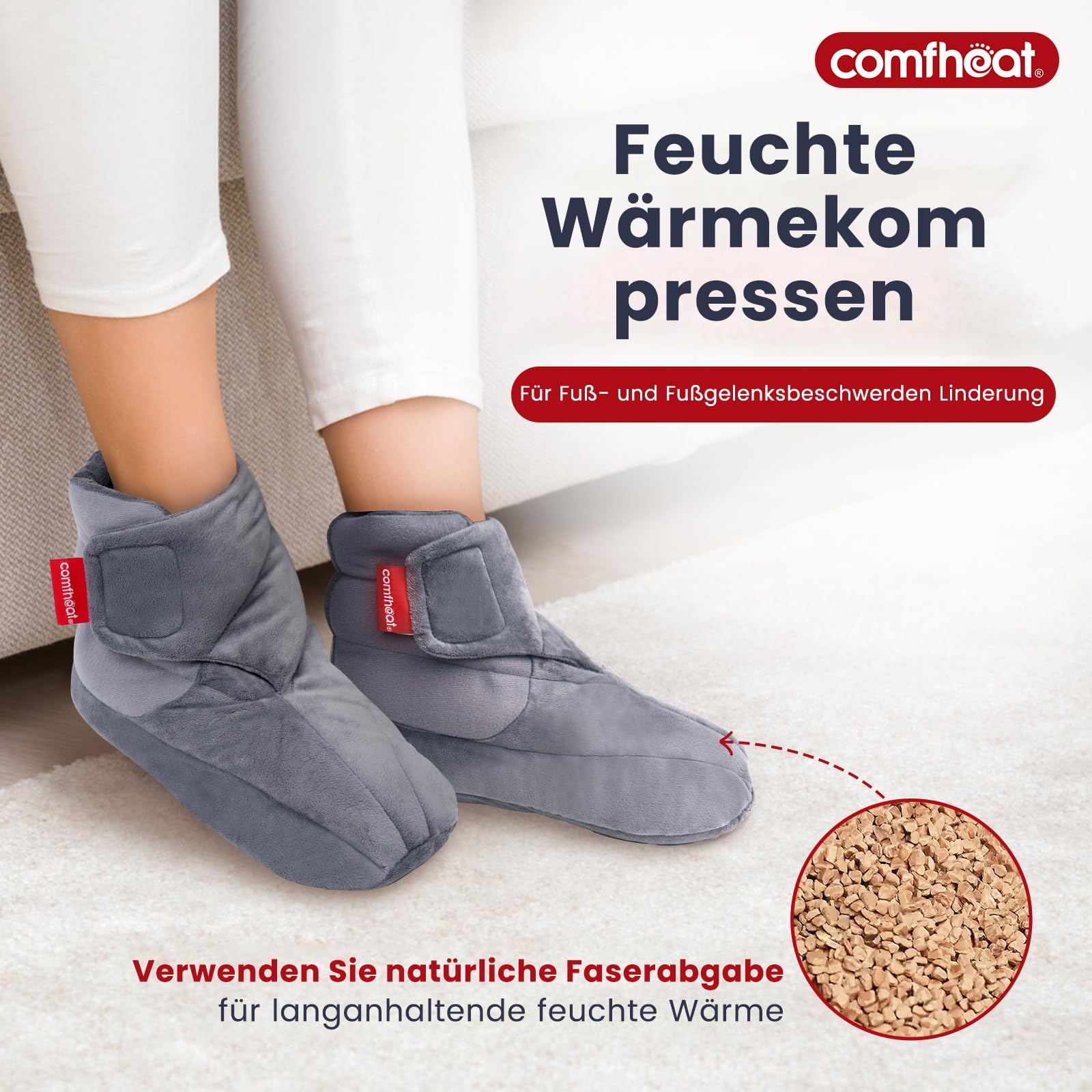 Mikrowellengeeignete Fußwärmer für Damen und Herren Mikrowellengeheizter Fußwärmer Feuchte Wärmetherapie für kalte Füße Lindert Steifheit, Muskelkater, Plantarfasziitis, Grau, L