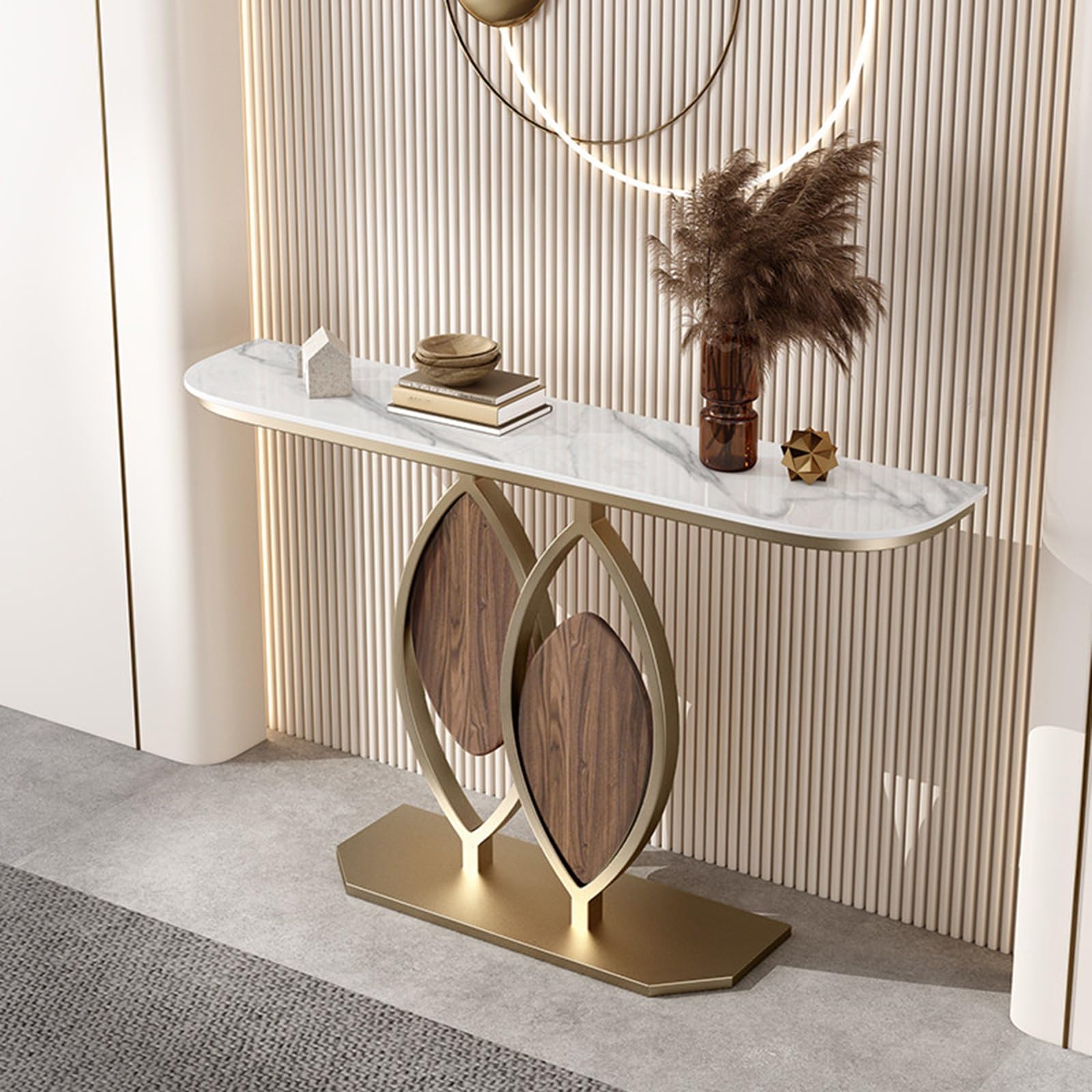 MESCXTY Modern Console Table, Luxury Faux Marble Entryway Table Narrow Metal Sofa for Hallway, Living Room, Foyer, Easy Assembly(White,31.5 * 11.8 31.5in)