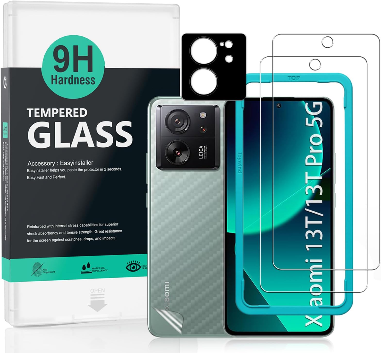 Ibywind 2 Pack Screen Protector For Xiaomi 13T/13T Pro 5G,9H Hardness Tempered Glass,With 1Pc Camera Lens Protector,Easy to Install