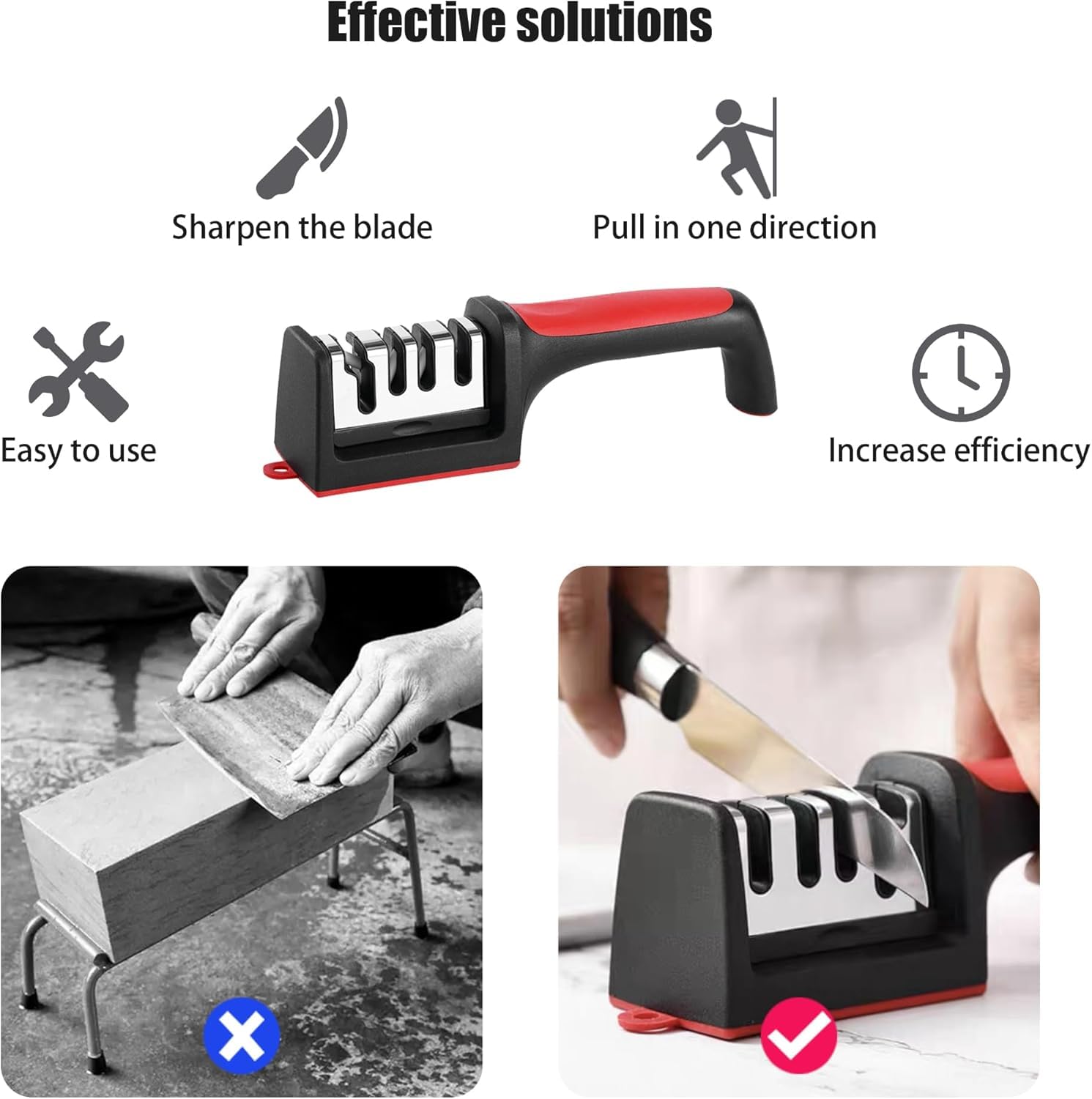 Afilador de Cuchillos Profesional de 3 Etapas con afilador de tijera, Mango Ergonómico Antideslizante, seguro y fácil de usar- Afilado rápido y preciso para uso doméstico y profesional.