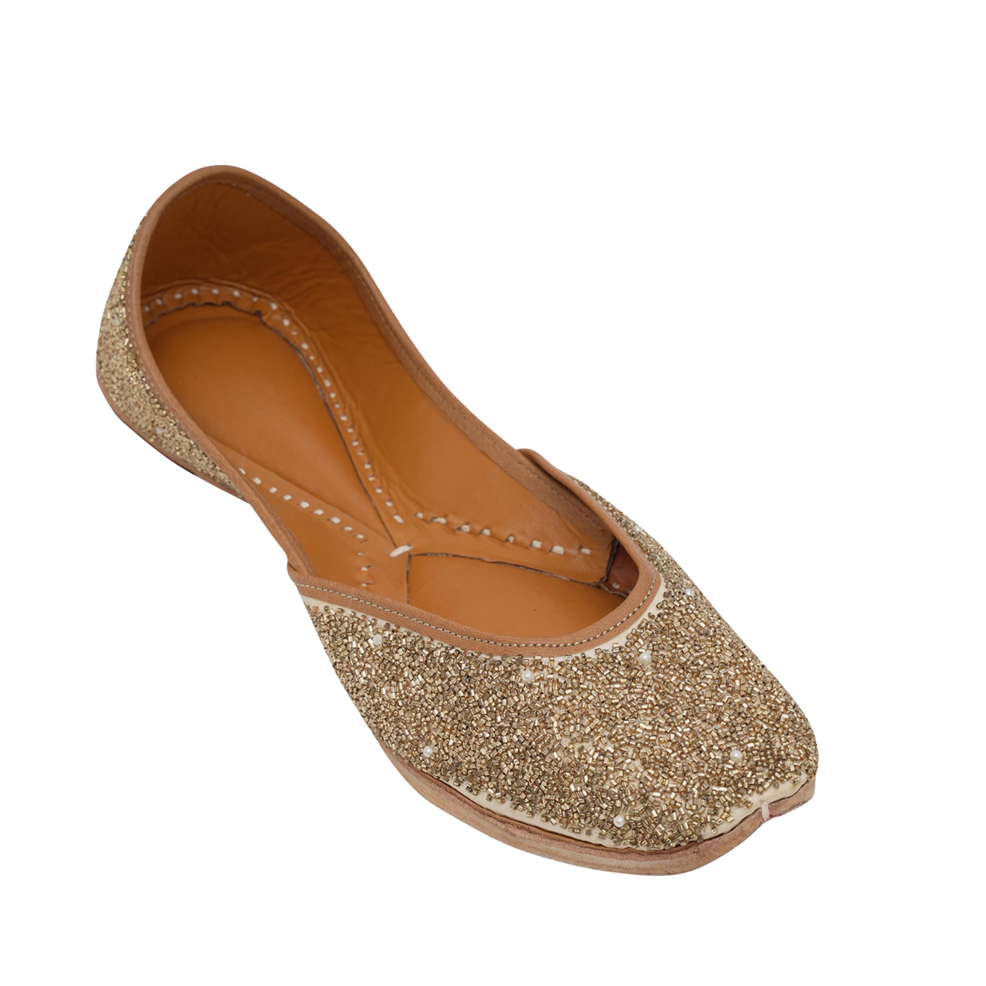 Women embroidered Mojaris Flats | Gold Color-image-34