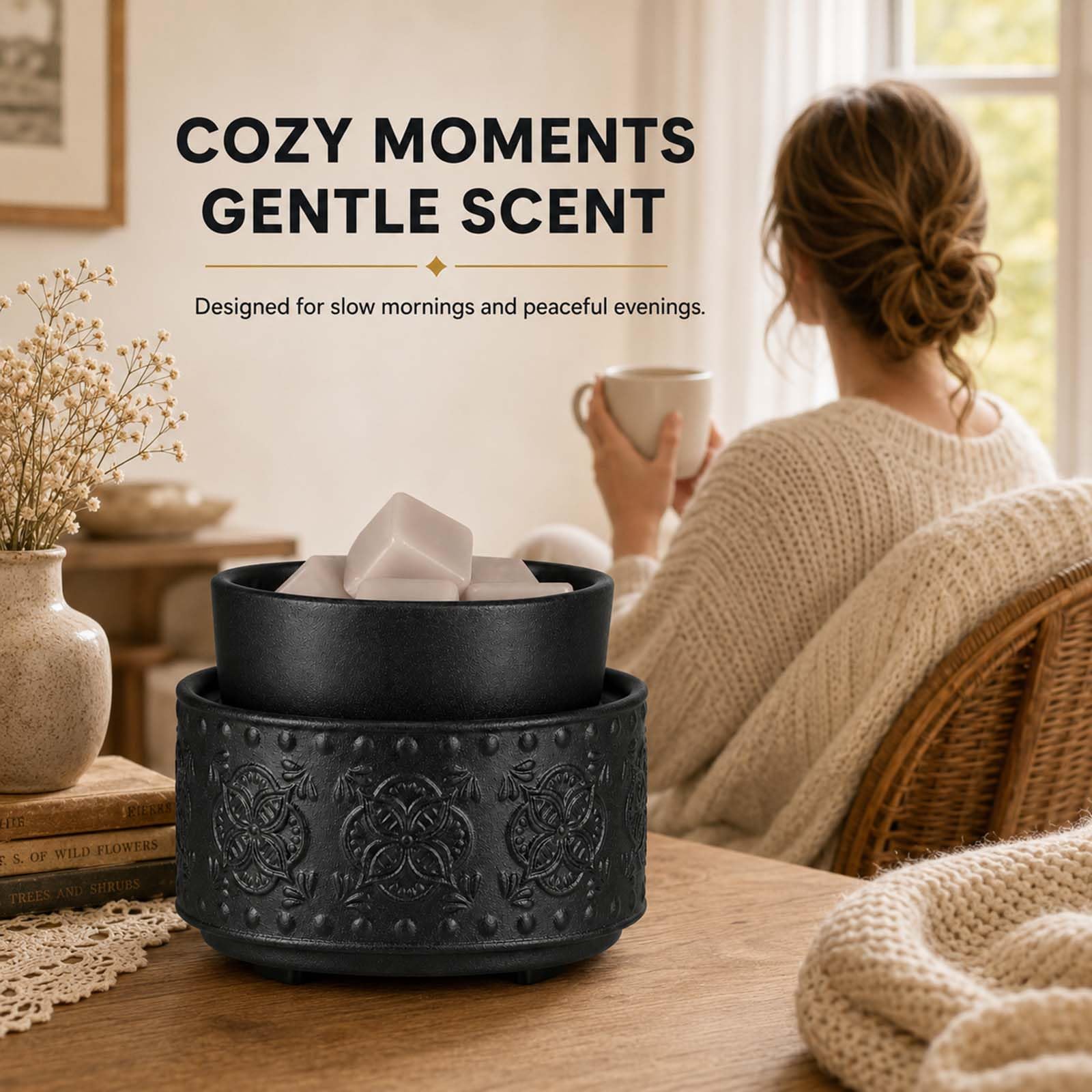 mocosa Ceramiczny podgrzewacz do wosku, podgrzewacz do wosku zapachowego, elektryczny podgrzewacz do świec, domowy podgrzewacz wosku zapachowego, jako prezent dla mamy, babci, kobiet, czarny