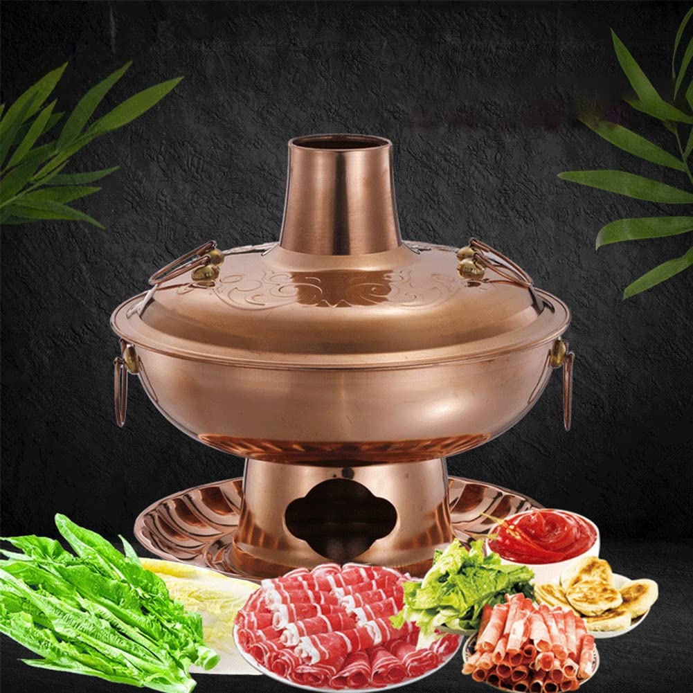 INUUXLG Beijing Copper Hot Pot,Chinese Style Hot Pot,Pure Copper Hot Pot,Chinese Tranditional Hotpot,Vintage Shabu Hot Pot Shabu Pot Copper Hotpot(26cm) (One Color 22cm