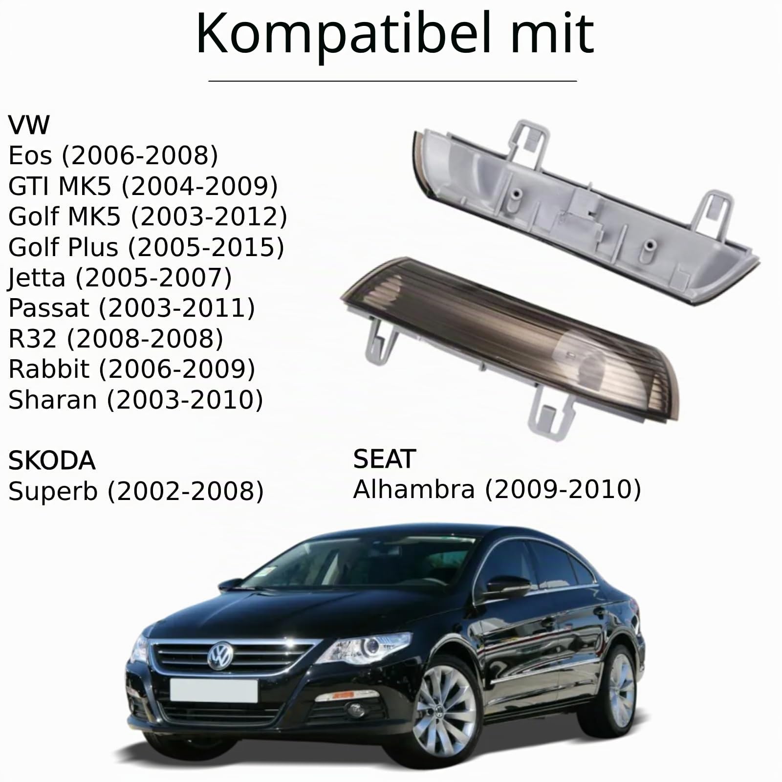 Twowinds Blinker Rückspiegel Kompatibel mit VW Golf 5, Jetta, Passat, Rabbit, Seat Alhambra, Skoda Superb, Rechte Tür, Linke Tür (beide Seiten) 1K0949101, 1K0949102 Spiegelblinker (Set von 2, Getönt)