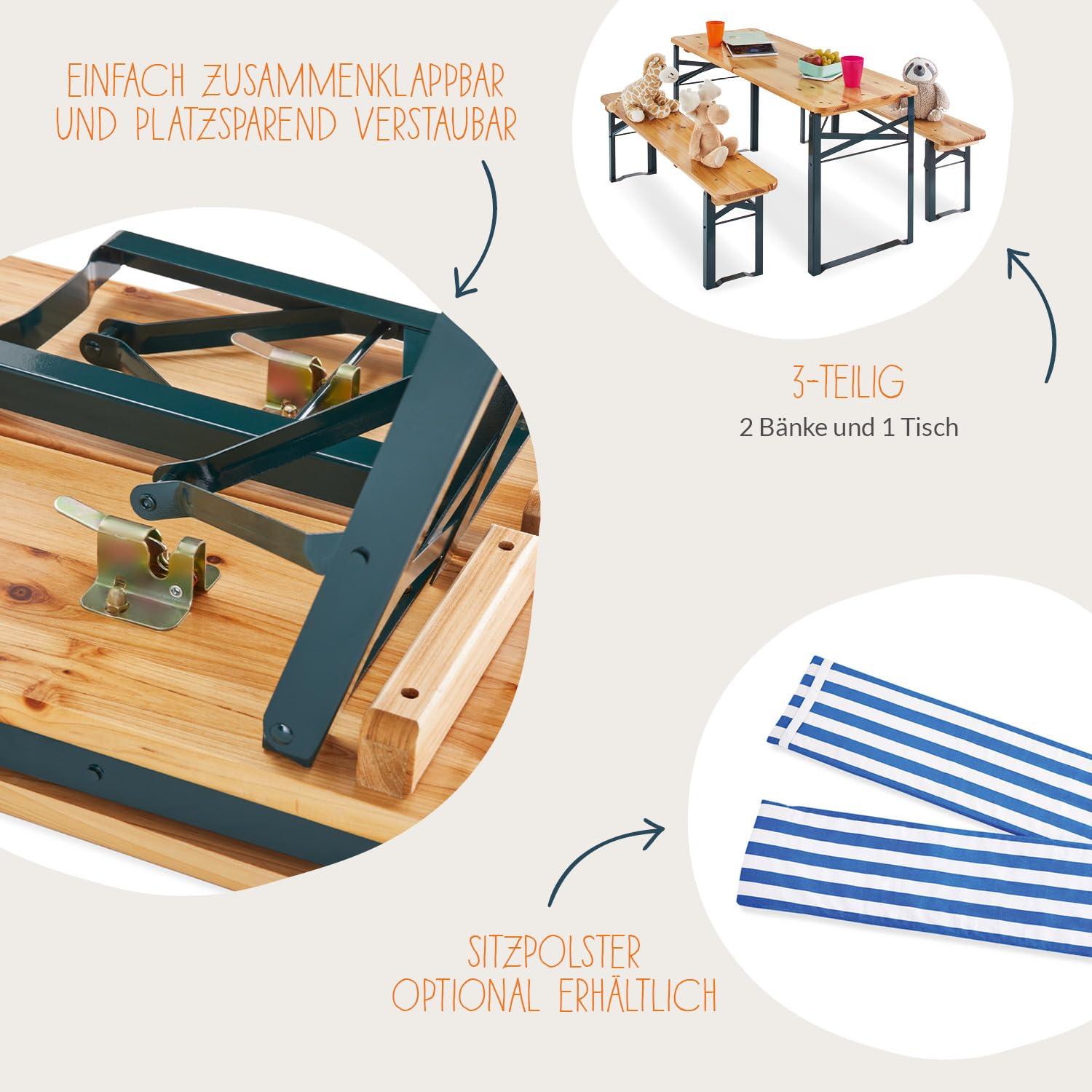 Children's bench and table set for outdoor festivities 'Sepp', 3 parts