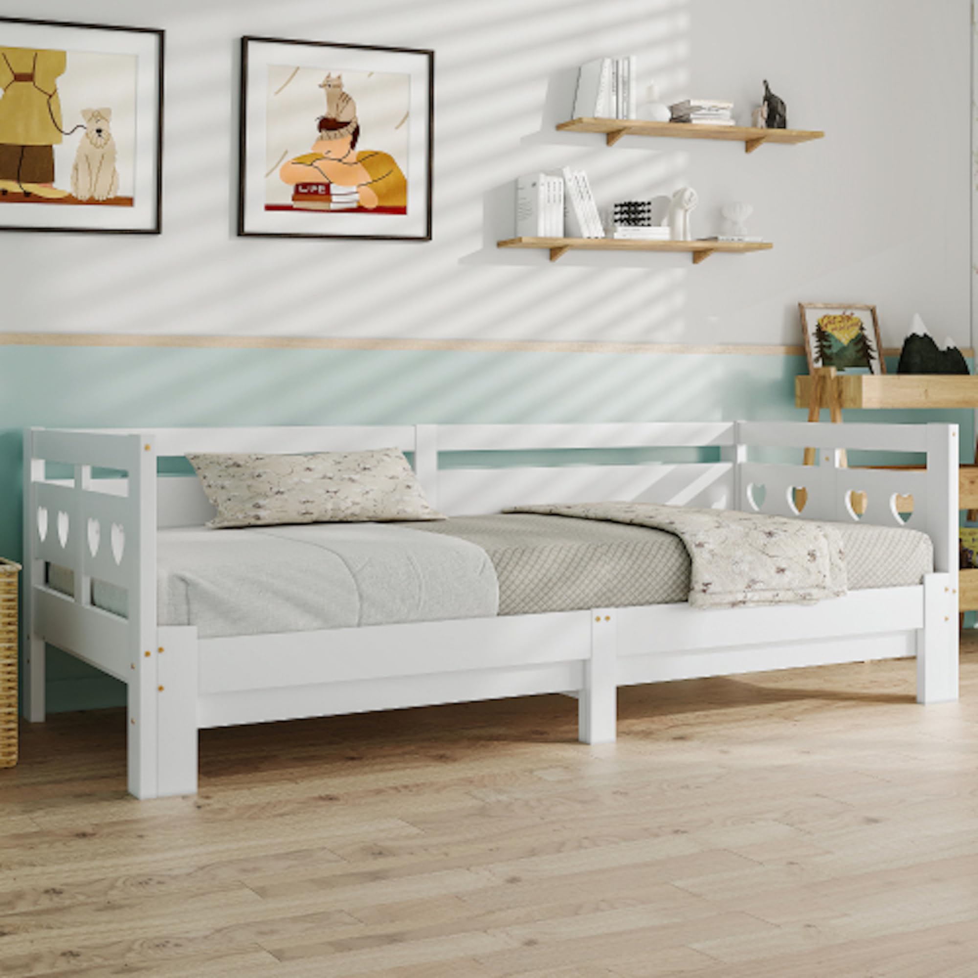 Cama nido 90x190/200 cm de pino macizo con cama y somier con ruedas, cama de 2 plazas, color blanco (90 x 200 cm)