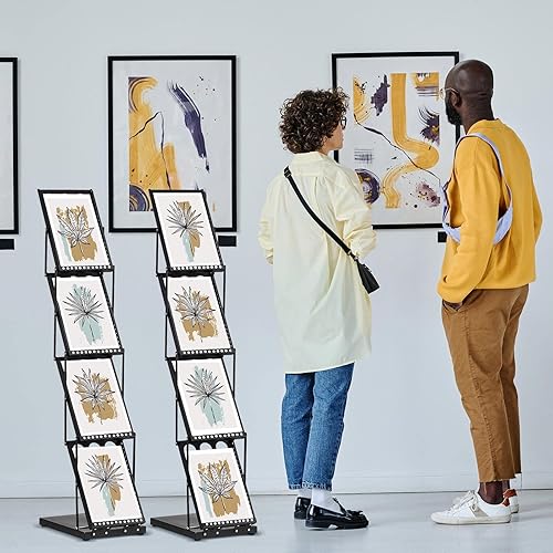 Miniatura 6 de Tatuo Estante plegable para revistas, catálogo de metal, portátil, 4 bolsillos con bolsa de transporte, soporte para folletos, soporte para