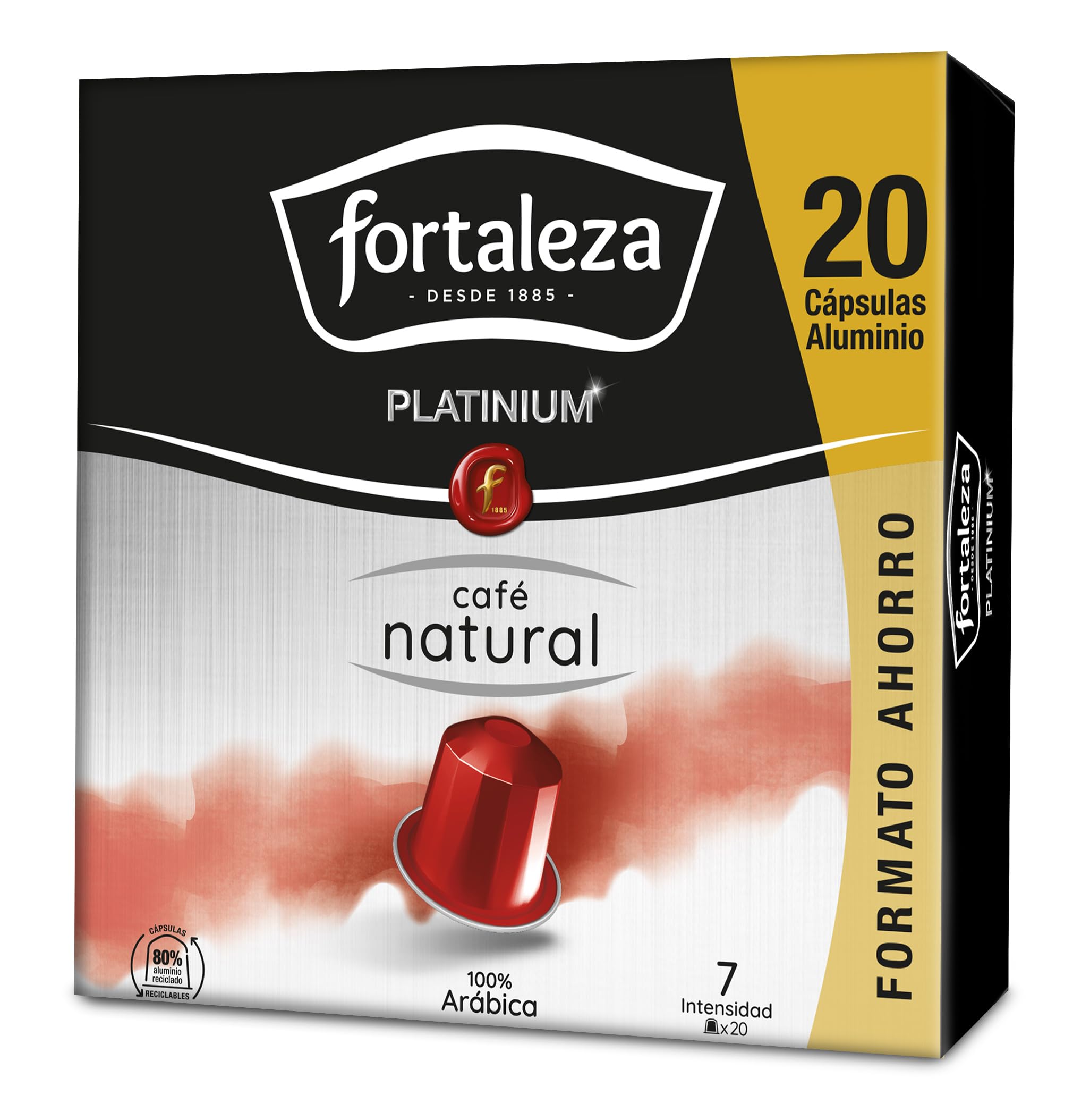 Café Fortaleza Platinium - Cápsulas de Café Natural compatibles con Nespresso, Pack 8x20 - Total 160 uds