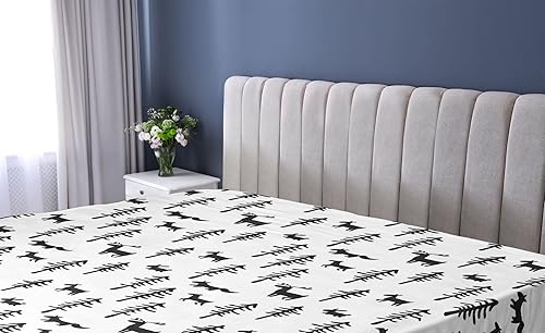 Miniatura 2 de Ambesonne Sábana bajera ajustable de bosque, inspirado en la Navidad, diseño de renos, pinos y conejos, funda de cama con bolsillo profundo elástico
