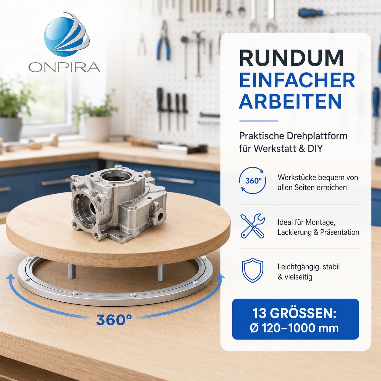 ALU Drehteller aus Aluminium – 13 Größen auswählbar Ø120 bis Ø1000 mm – Robuster Drehteller für vielseitige Anwendungen, Drehplatte für DIY, Maschinenbau, Werkstatt (Aussendurchmesser: 500mm;)