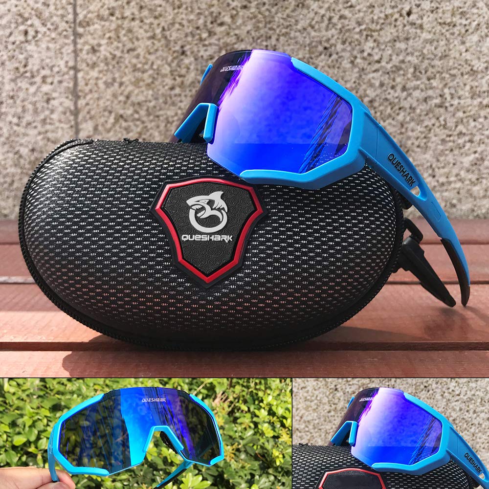 Queshark Polarizzati Anti-UV con 3 o 5 Lenti Occhiali da Ciclismo Bici MTB Intercambiabili per Sport Uomo Donna Guida Pesca Golf Baseball Corsa