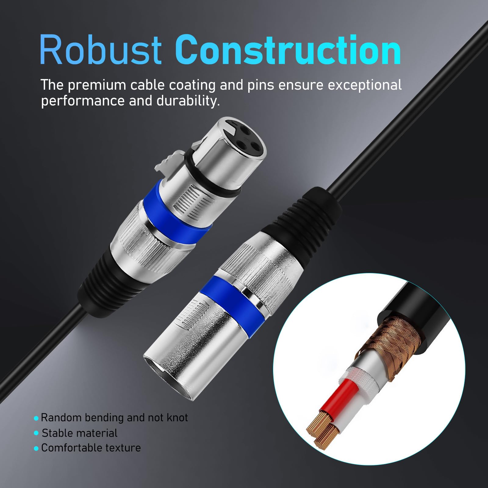 COLLBATH 6 Piezas Cable de Micrófono Xlr Balanceado Doble Blindaje de Cobre, 3 Pines Macho a Hembra, 1,5m para Altavoces y Mezcladores en Conciertos y Conferencias