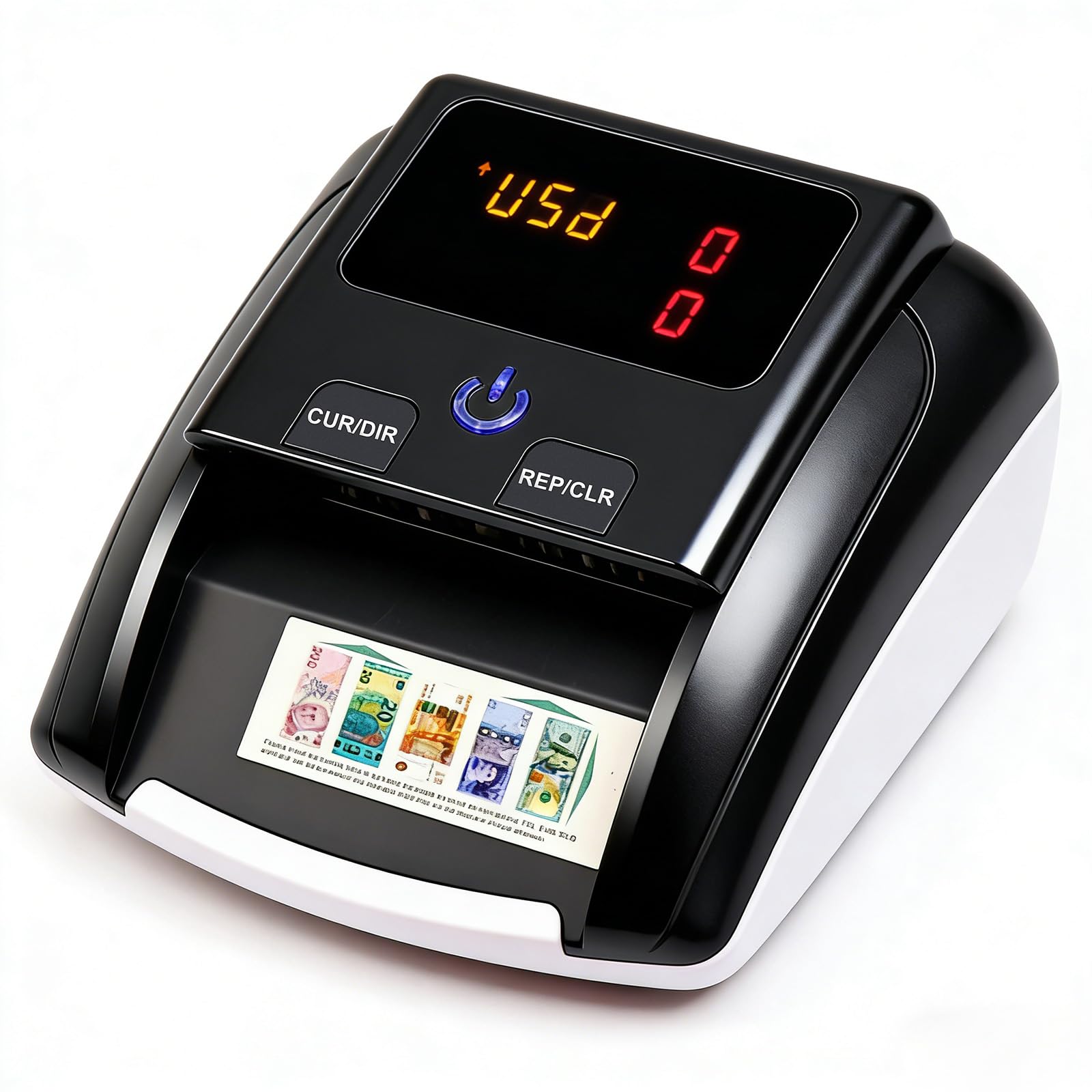 Counterfeit Bill Detector Machine with 2.8" Screen,Portable Banknote Checker with UV/MG/IR/Image/Size Detection,4-Way Feed Money Detector Compatible with GBP,USD,EUR,for Shops Hotels Restaurants Home