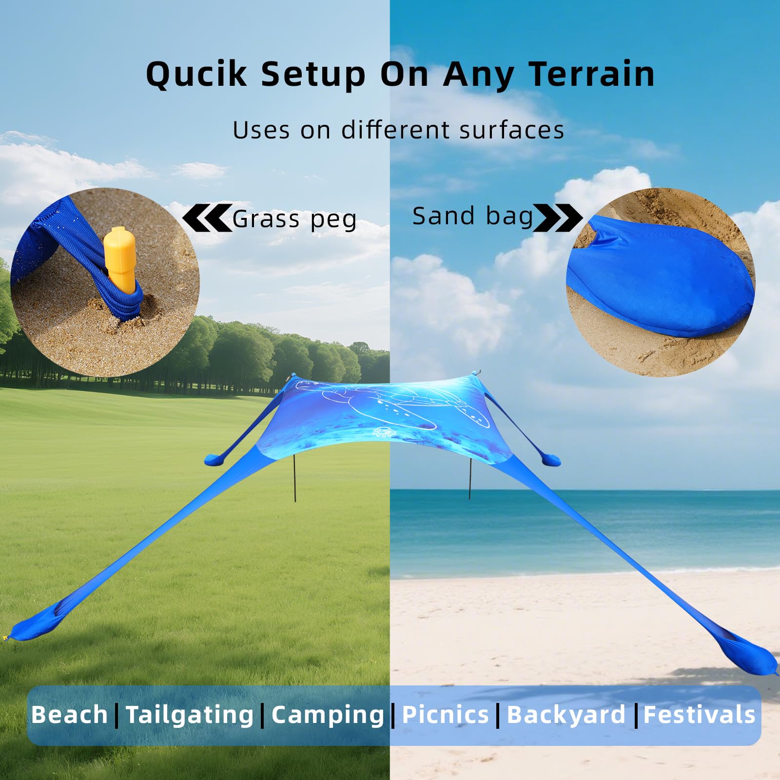 Tente de Plage Pop Up 160 x 200 cm, Impression 3D, Petite Protection Solaire, UPF50, Lycra, tentes d'extérieur, Plage, Camping,avec Barres de stabilité Tortue de mer